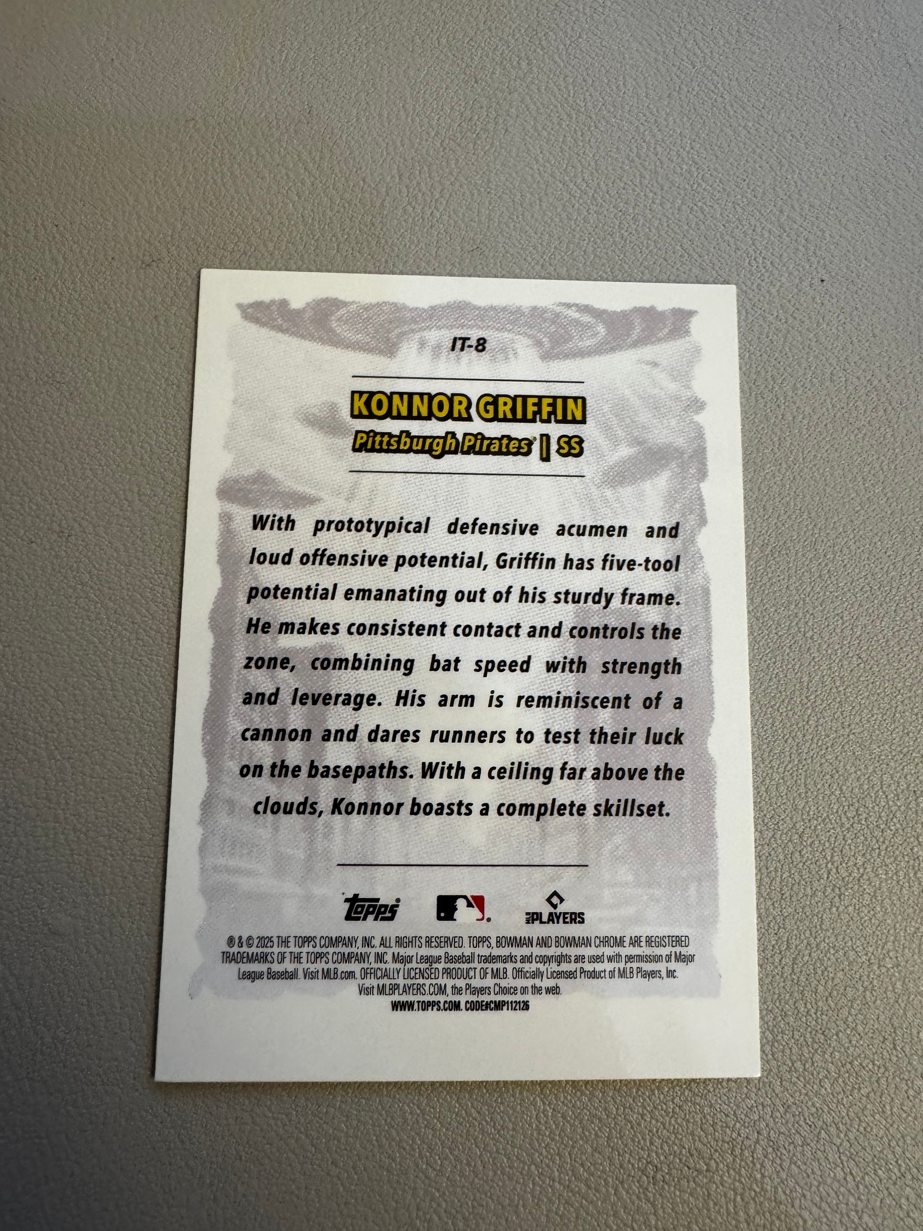 2025 Topps bowman konnor griffin RC 康纳 格里芬 新秀来到大联盟特卡 收藏投资必备
