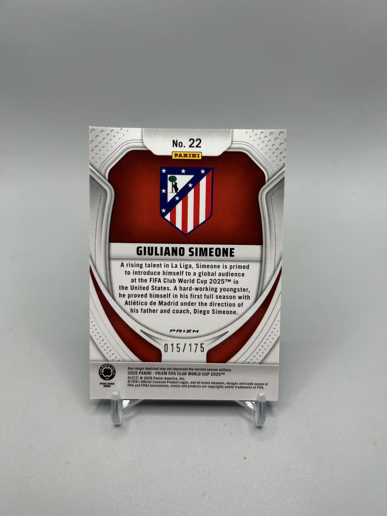 2025 Panini Prizm Giuliano Simeone RC 【灰灰代拍】世俱杯PZ 马竞 西蒙尼 新秀 蓝碎冰折 015/175编 随无