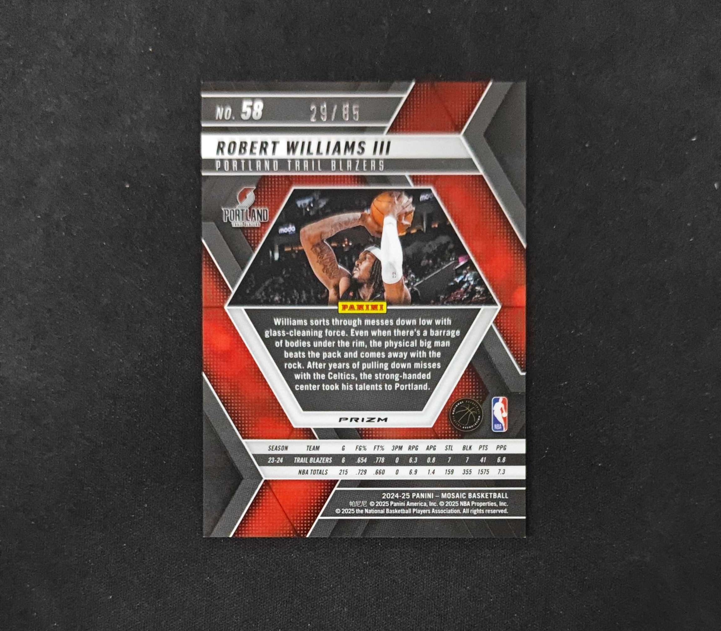 2024-25 Panini Mosaic Robert Williams III 【SC拍卖】马赛克 开拓者 威廉姆斯 85编 蓝泡泡 收藏必备(我科)