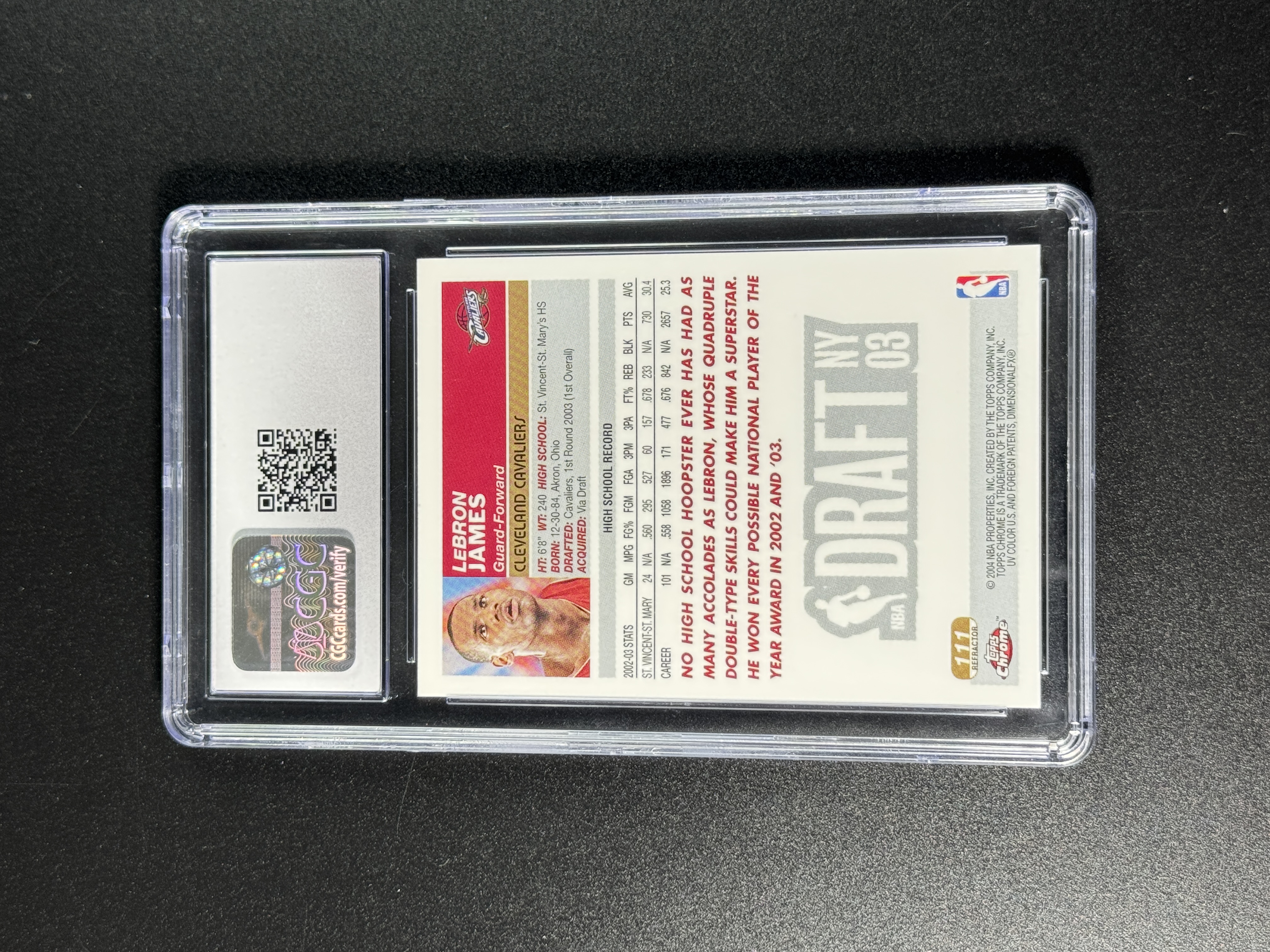 【喷子拍卖】2003-04 topps chrome LeBron James 克里夫兰骑士 勒布朗 詹姆斯 新秀 RC refractor 折射 最正一版新秀卡 大hit卡 折射鼻祖 CGC10分 专收必备 送订制壳 AZZ