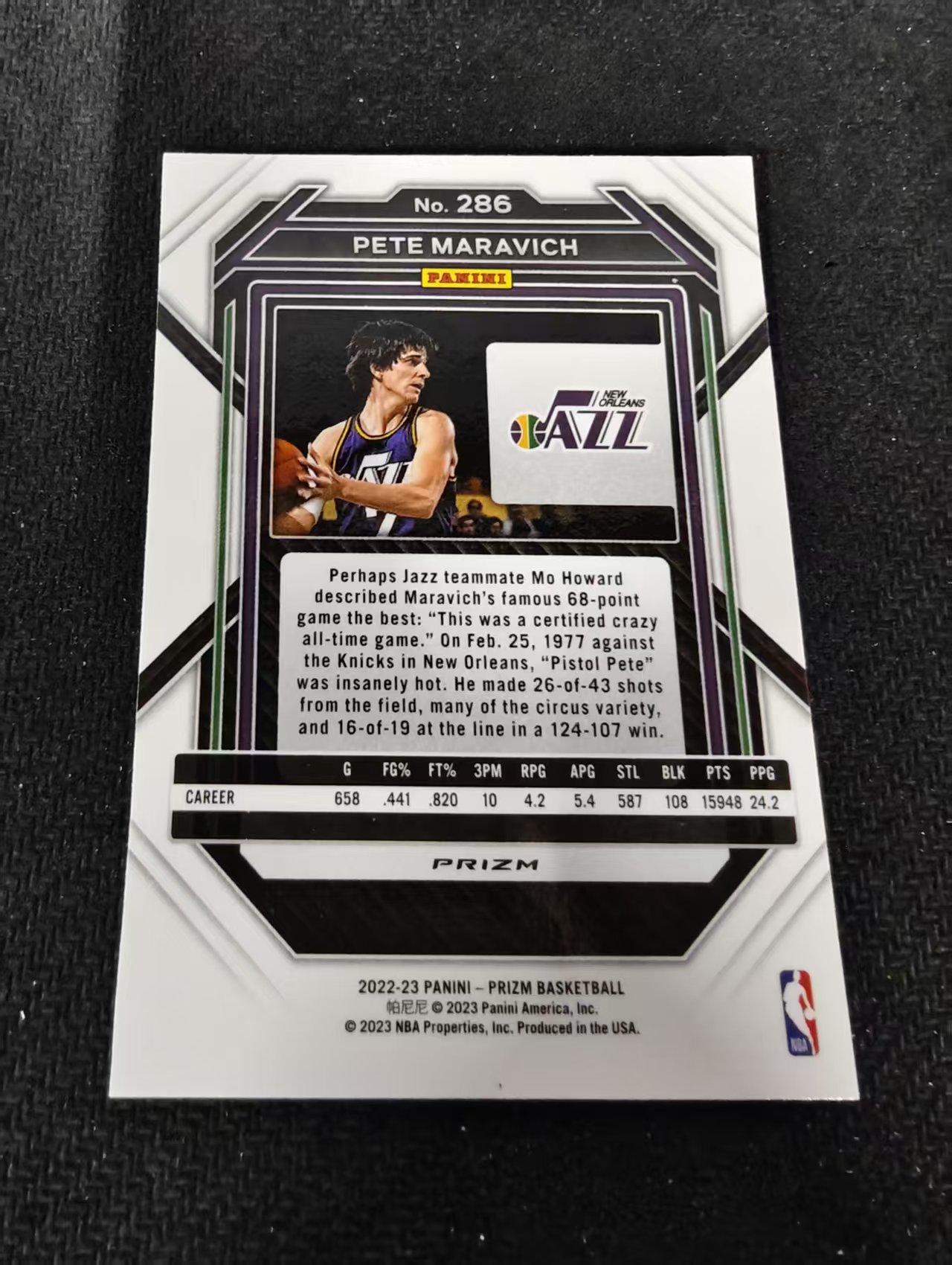 2022-23 Panini Prizm Pete Maravich 皮特 马拉维奇 爵士 银折 PZ 划痕 边角瑕疵 #286