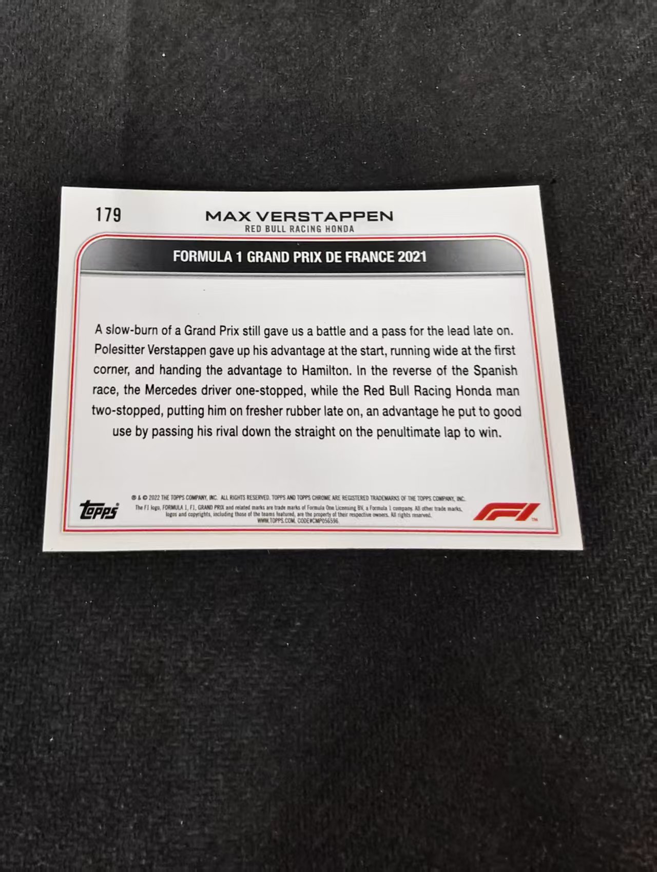 2022 Topps Chrome F1 Max Verstappen 维斯塔潘 红牛 划痕 边角瑕疵 #179