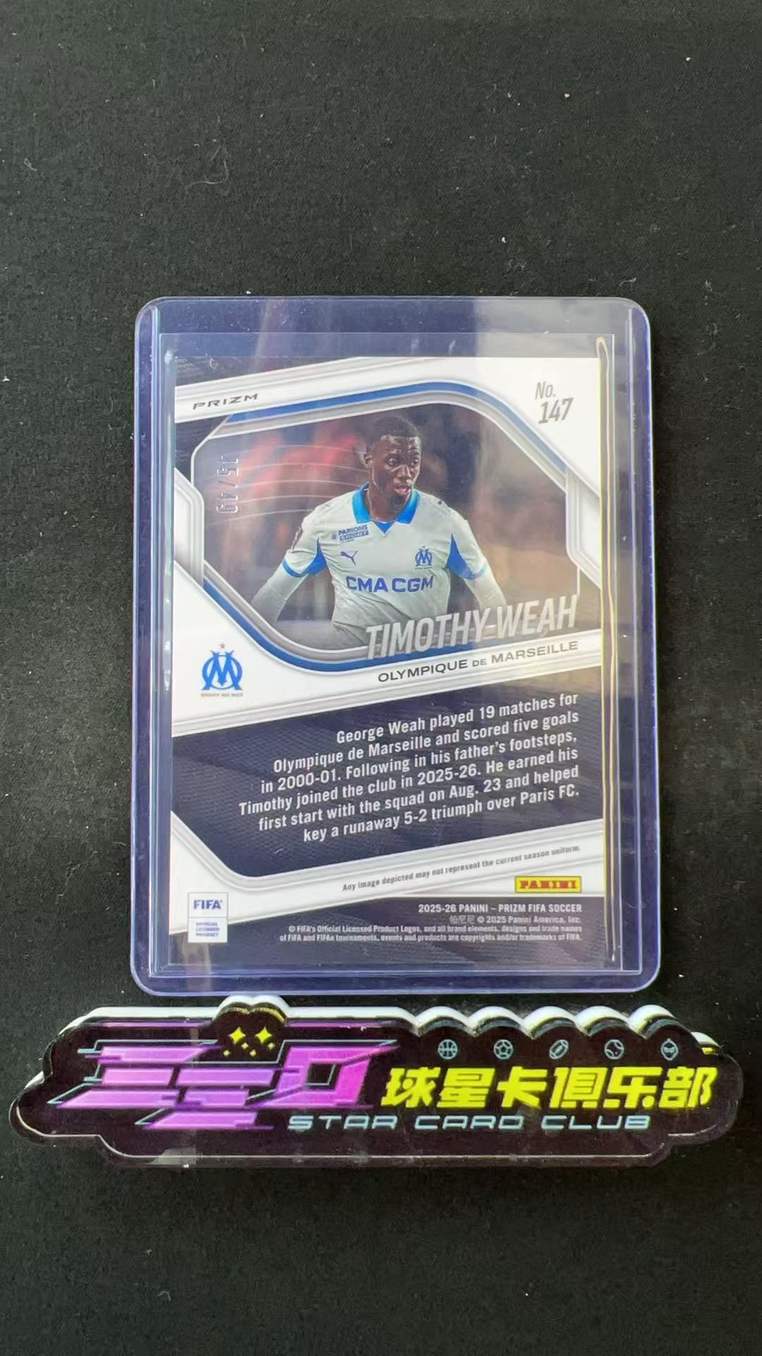 5393【330球星卡实体店代卖】2025-26 帕尼尼 PRIZM FIFA Timothy Weah 维阿 马赛 45/49编 紫波纹折 仅顺丰寄付(UK23)