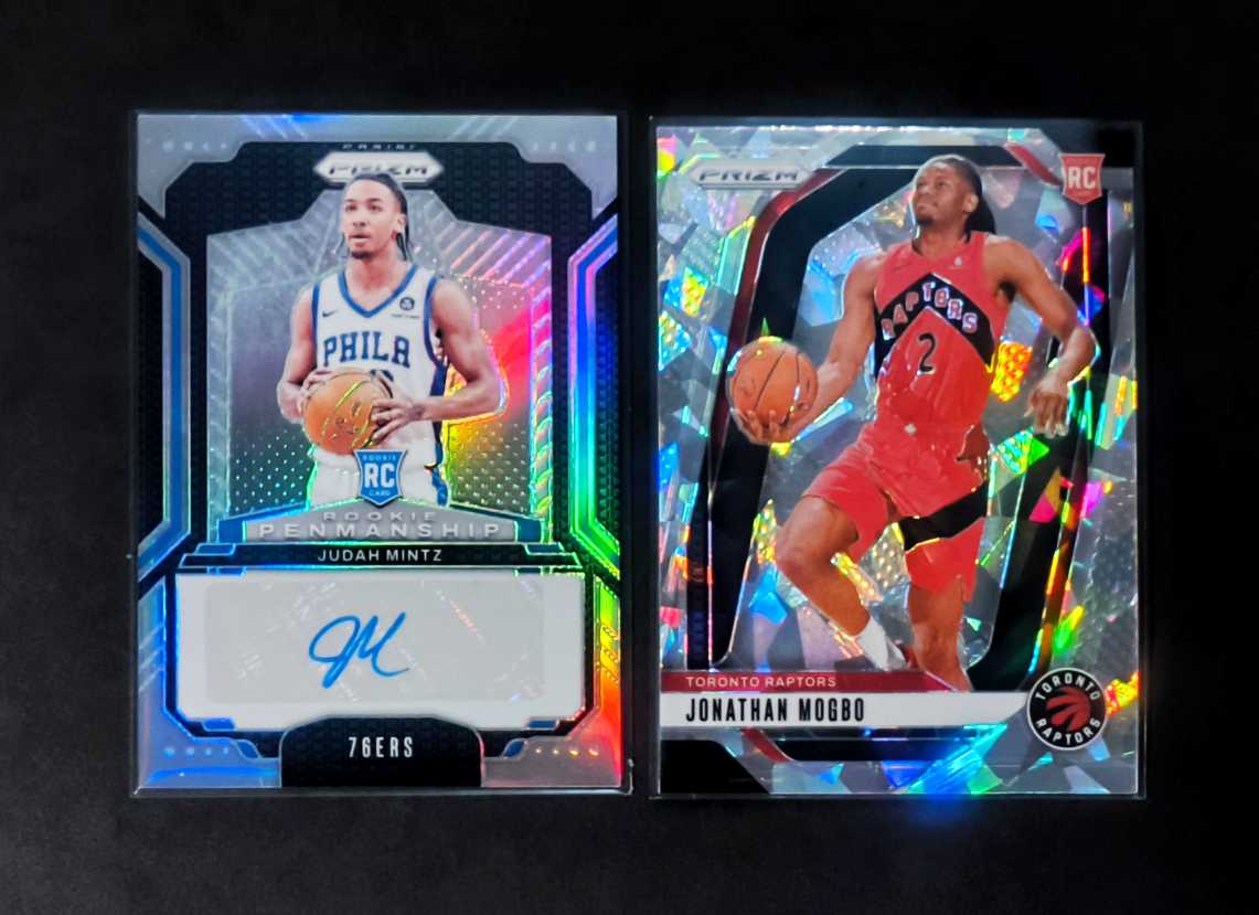 2024-25 Panini Prizm Judah Mintz 新秀RC 76人 朱达-明茨 猛龙 乔纳森-莫格博 潜力无限 未来可期 银折 碎冰 签字 贴签 2张lot 打包 实卡很美 专收必备