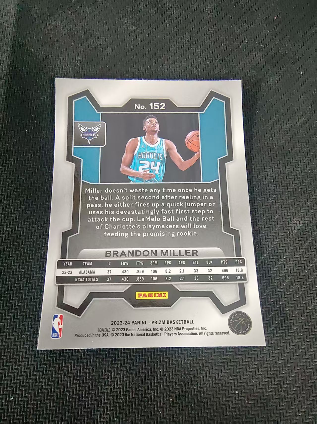 【可合并,不累计】2023-24 Panini Prizm Brandon Miller RC 新秀 pz 布兰登 米勒 PZ 划痕 边角微瑕 #152