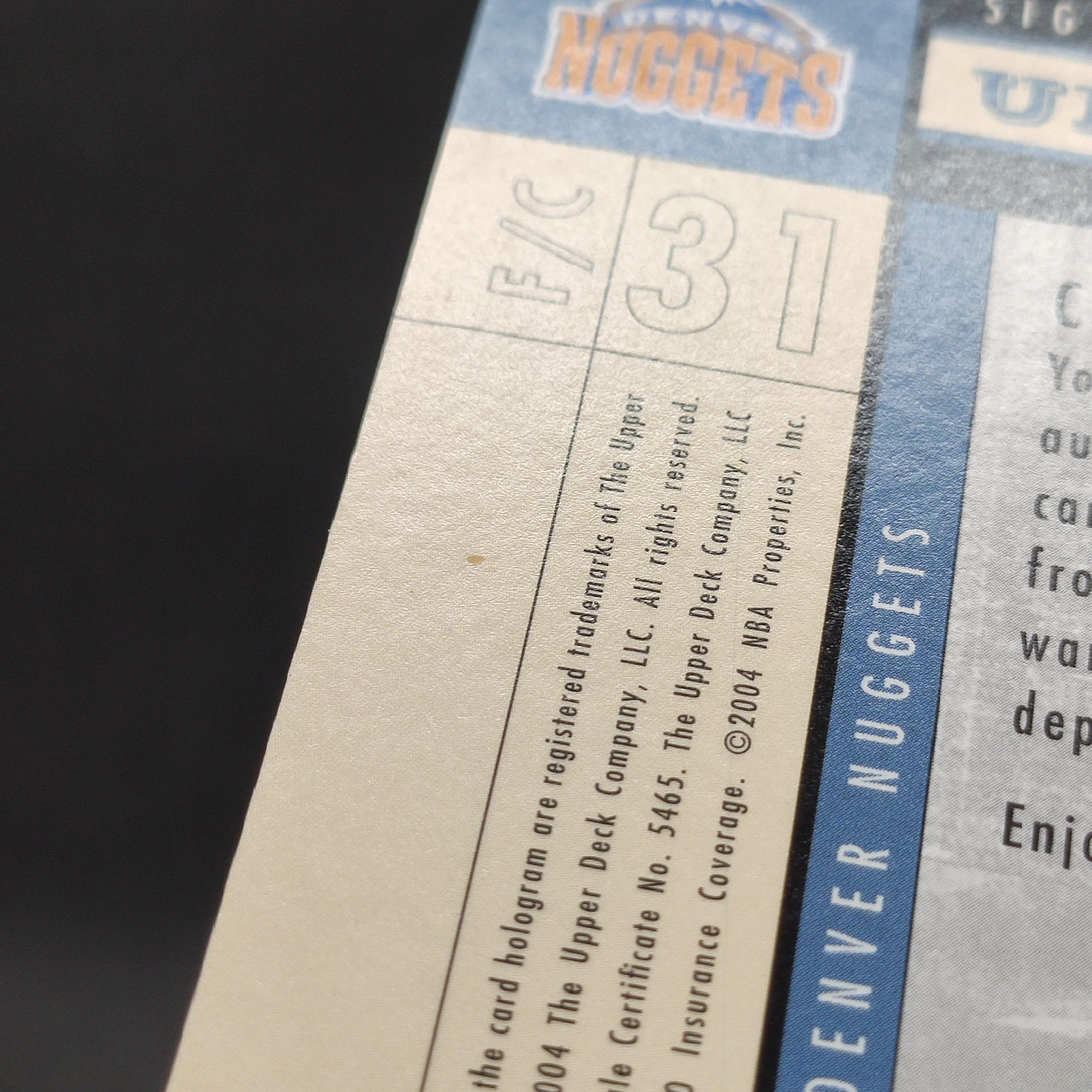 【大腿代卖提前预付80%】Nene 内内 2004 Upper Deck Legends 签字 签名 卡签 掘金队/瑕疵见详图/9580aux/d15