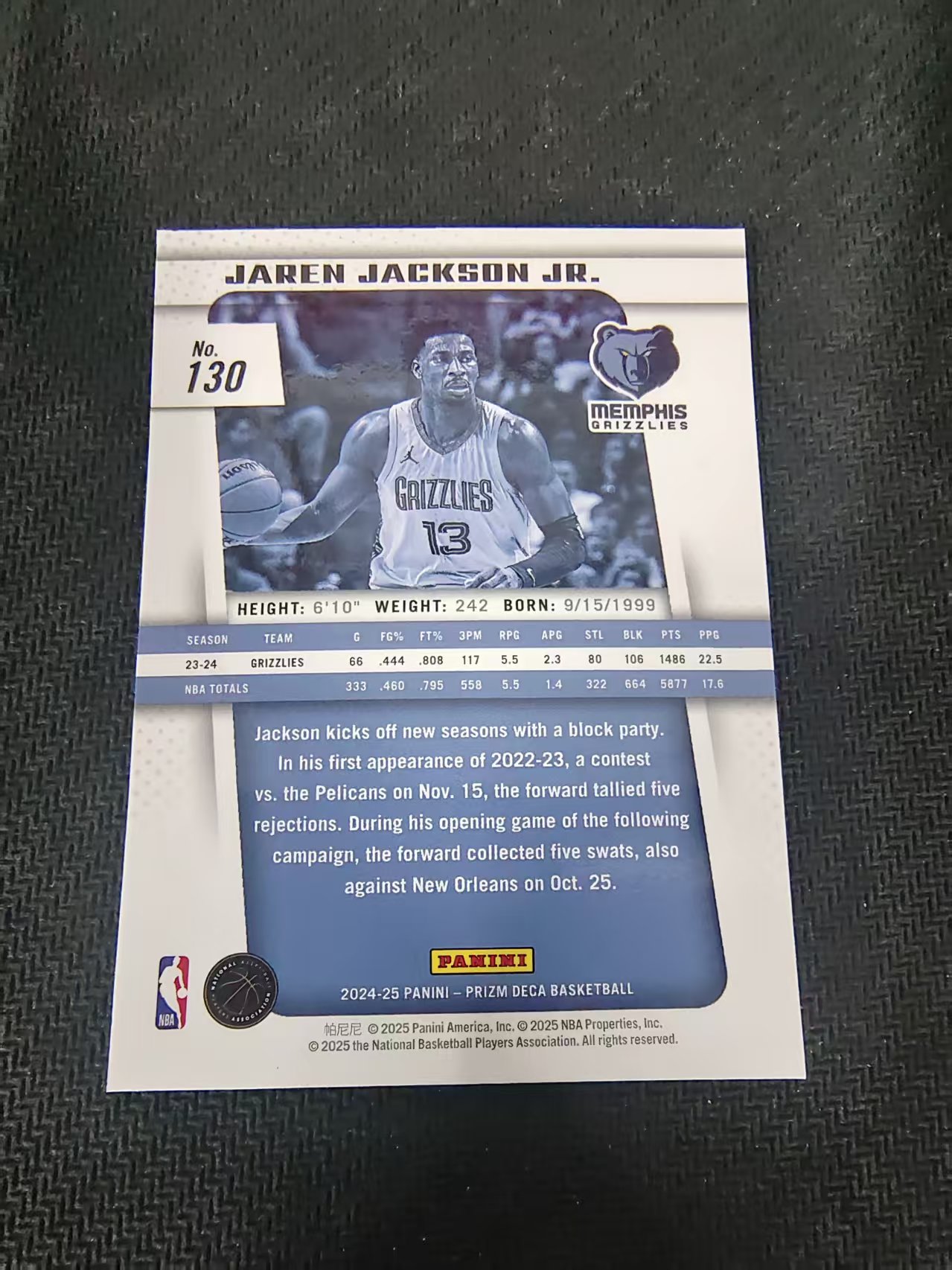 【可合并,不累计】2024-25 Panini Prizm Jaren Jackson Jr. pz DECA 复刻 灰熊 小贾伦 杰克逊 划痕 边角瑕疵 #130