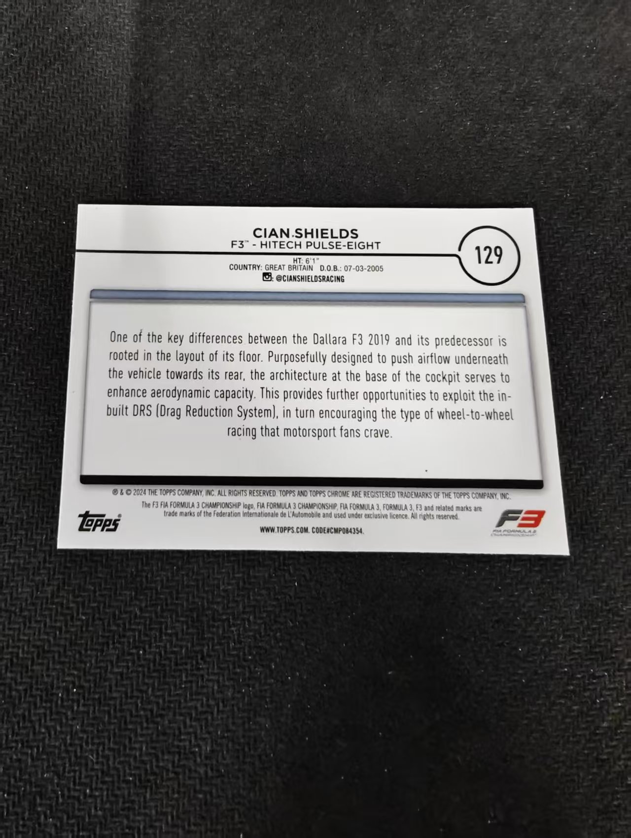2024 Topps Chrome F1 Cian Shields 希尔德斯 F3 划痕 边角瑕疵 #129
