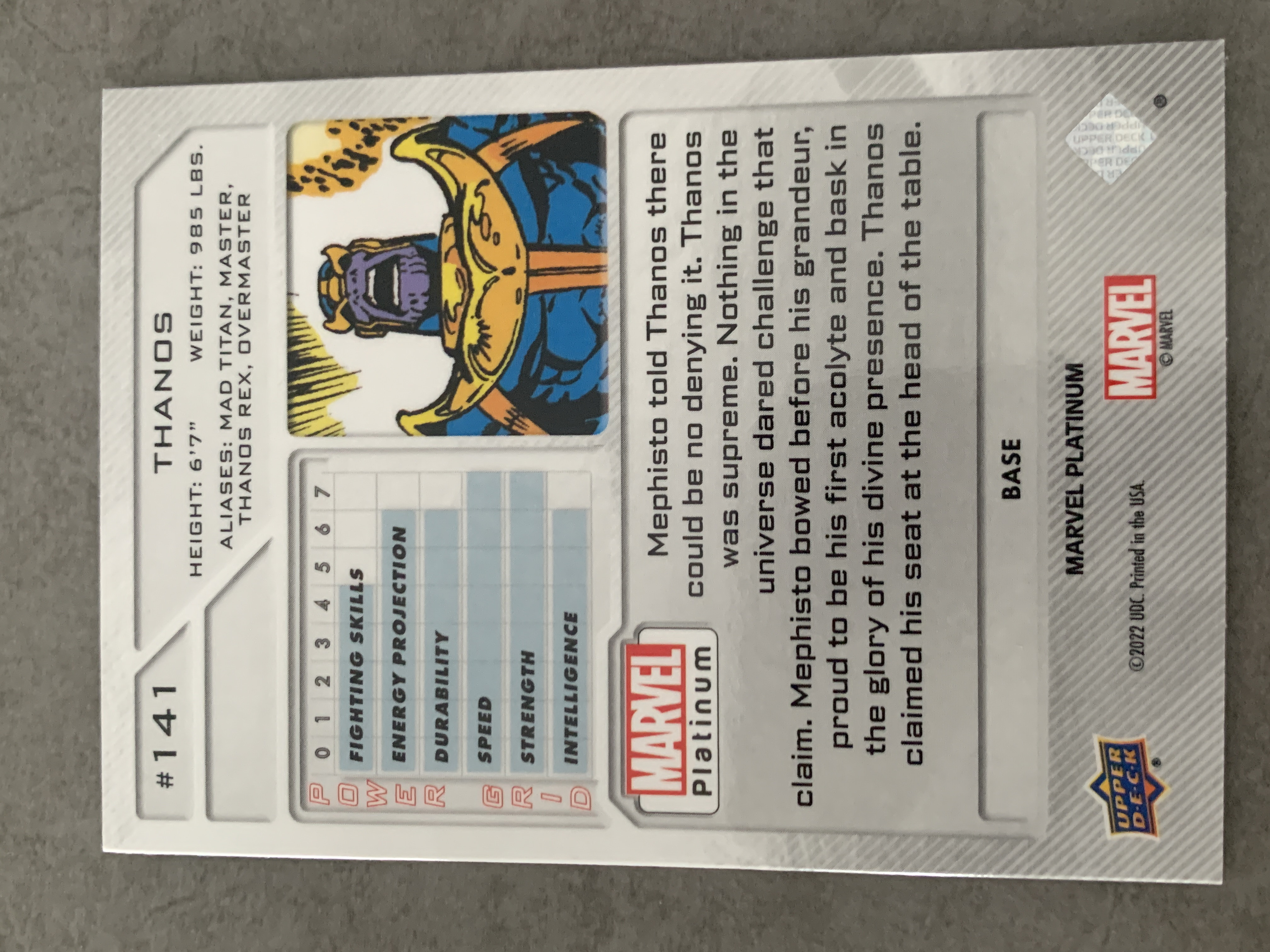 (A9) 2022 UPPER DECK 漫威 BASE 灭霸 实卡好看 收藏凑套必备 卡品如图 !!!