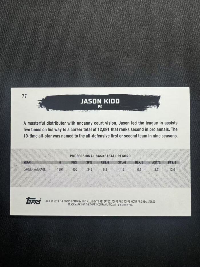 2024 Topps motif Jason Kidd 杰森 基德 99编 泼墨设计 topps 卡品如图 介意勿拍 C1