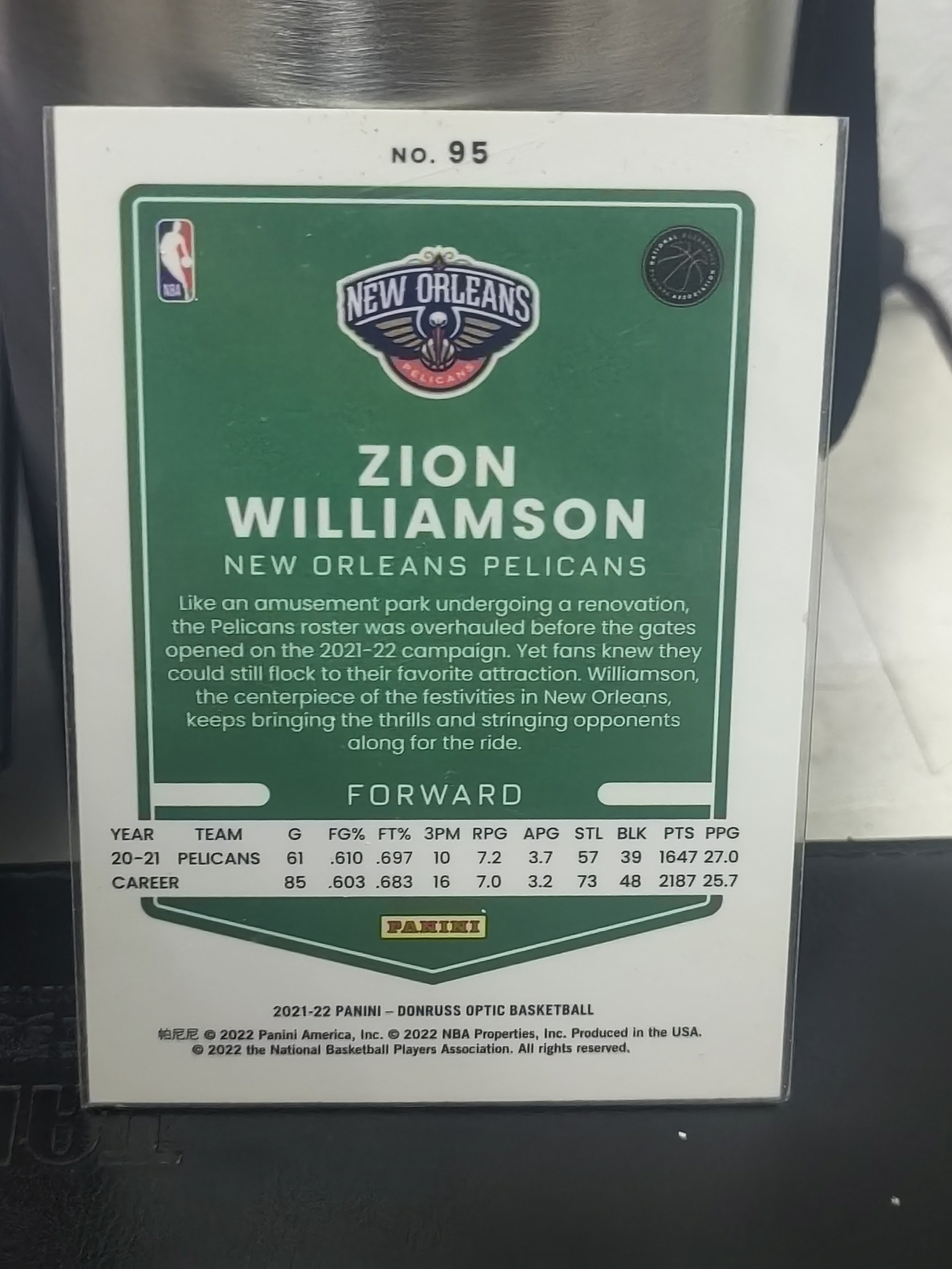 2021-22 Panini Donruss Optic Zion Williamson 杜蕾斯 OP 锡安 威廉姆斯 鹈鹕 胖虎 篮 白边白角 不保卡品 卡品如图