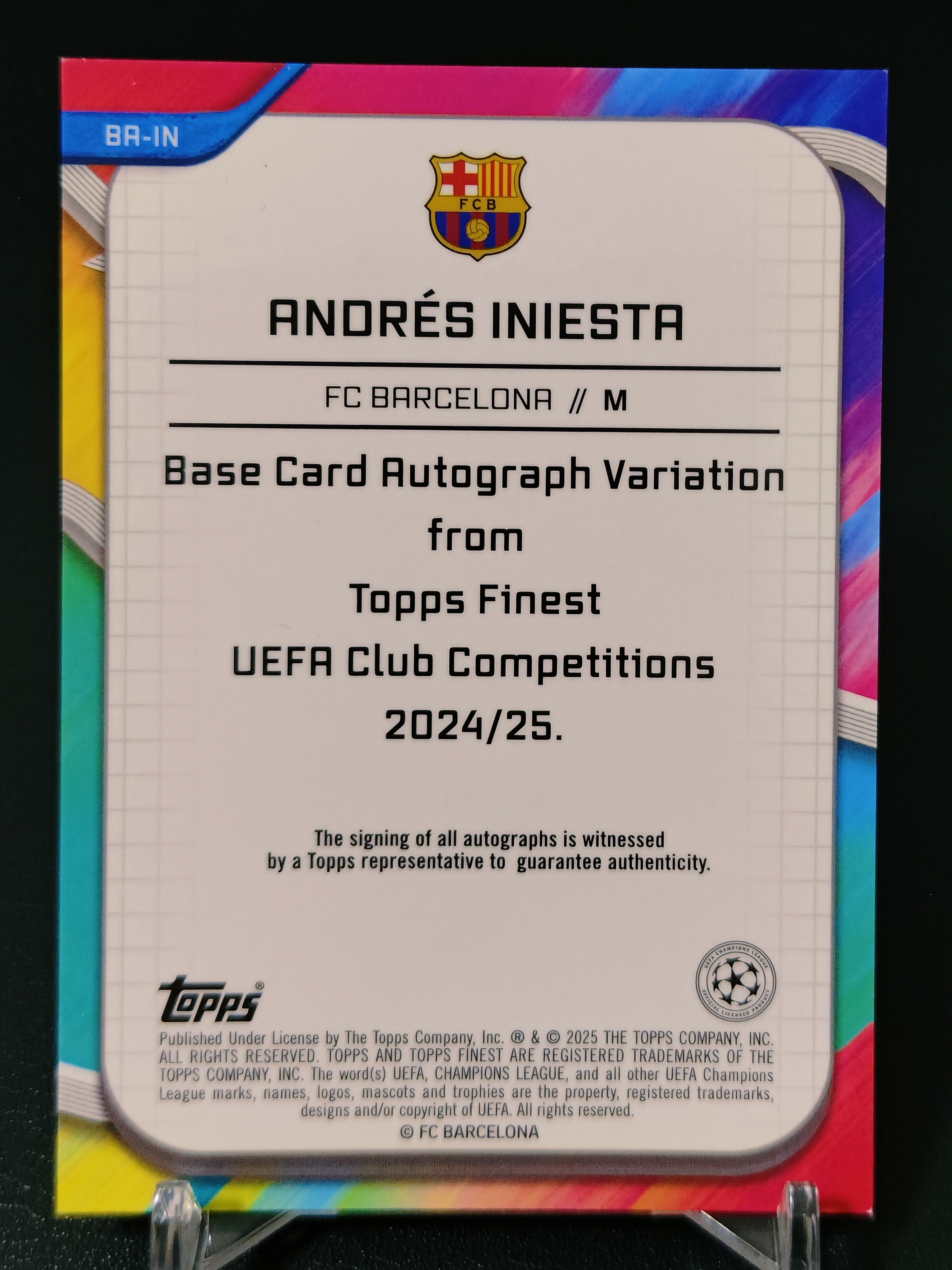 2025 Topps Finest Andres Iniesta 伊涅斯塔 粉折官方卡签 62/75编 梦三传奇 巴萨梅西队友