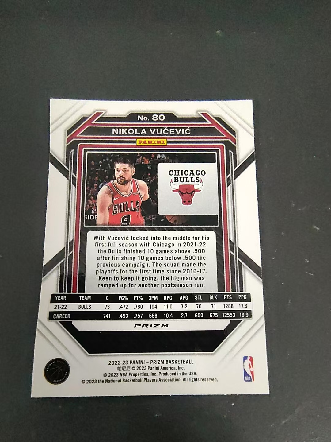 【可合并,不累计】2022-23 Panini Prizm Nikola Vucevic 尼古拉斯 武切维奇 公牛 PZ 银折 划痕 边角瑕疵 #80