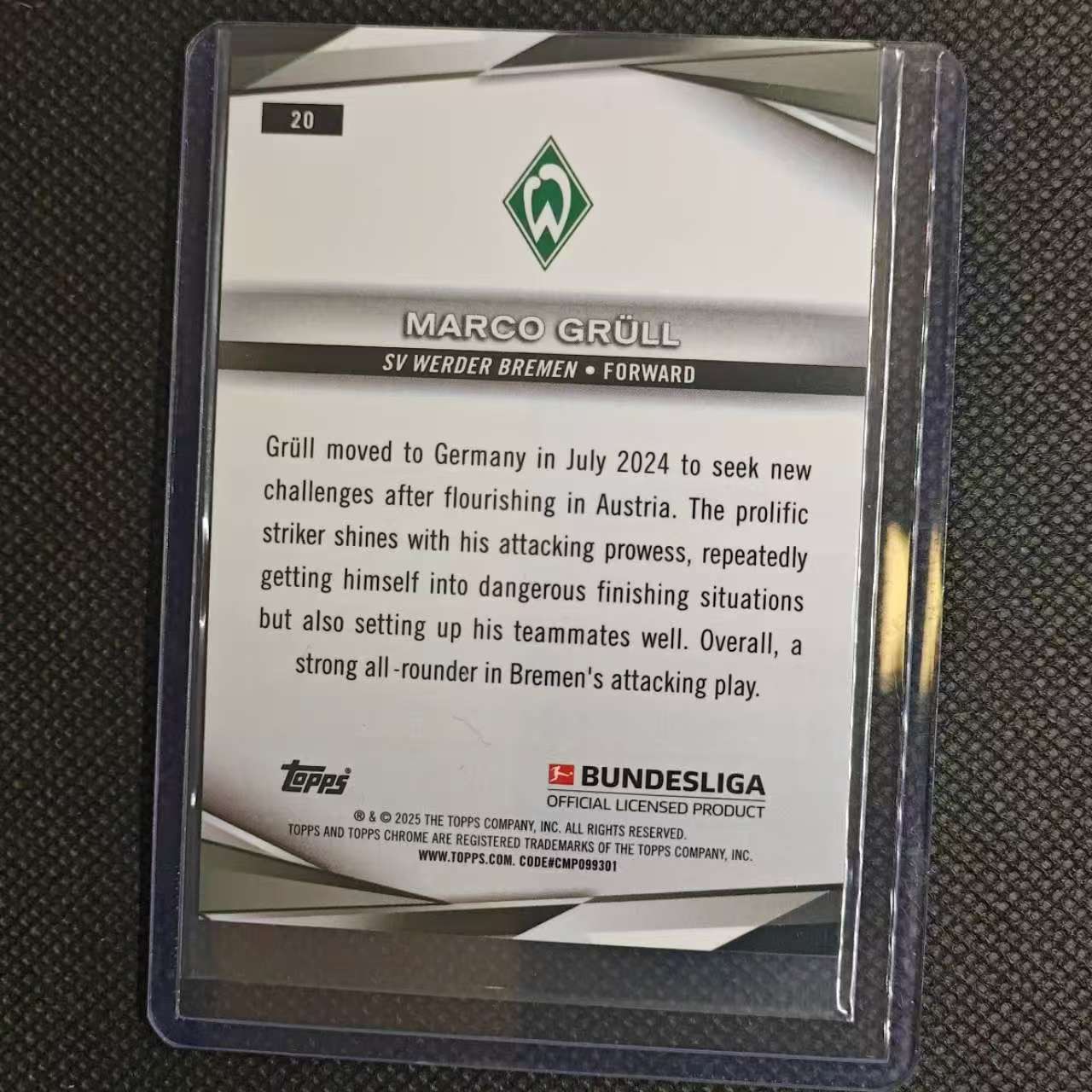 2025 Topps Chrome Marco Grull RC 团长#德甲 蓝宝石 云达不莱梅 格吕尔 格鲁尔 RC新秀 99编 绿碎冰折 折射 不保卡品 细节看图