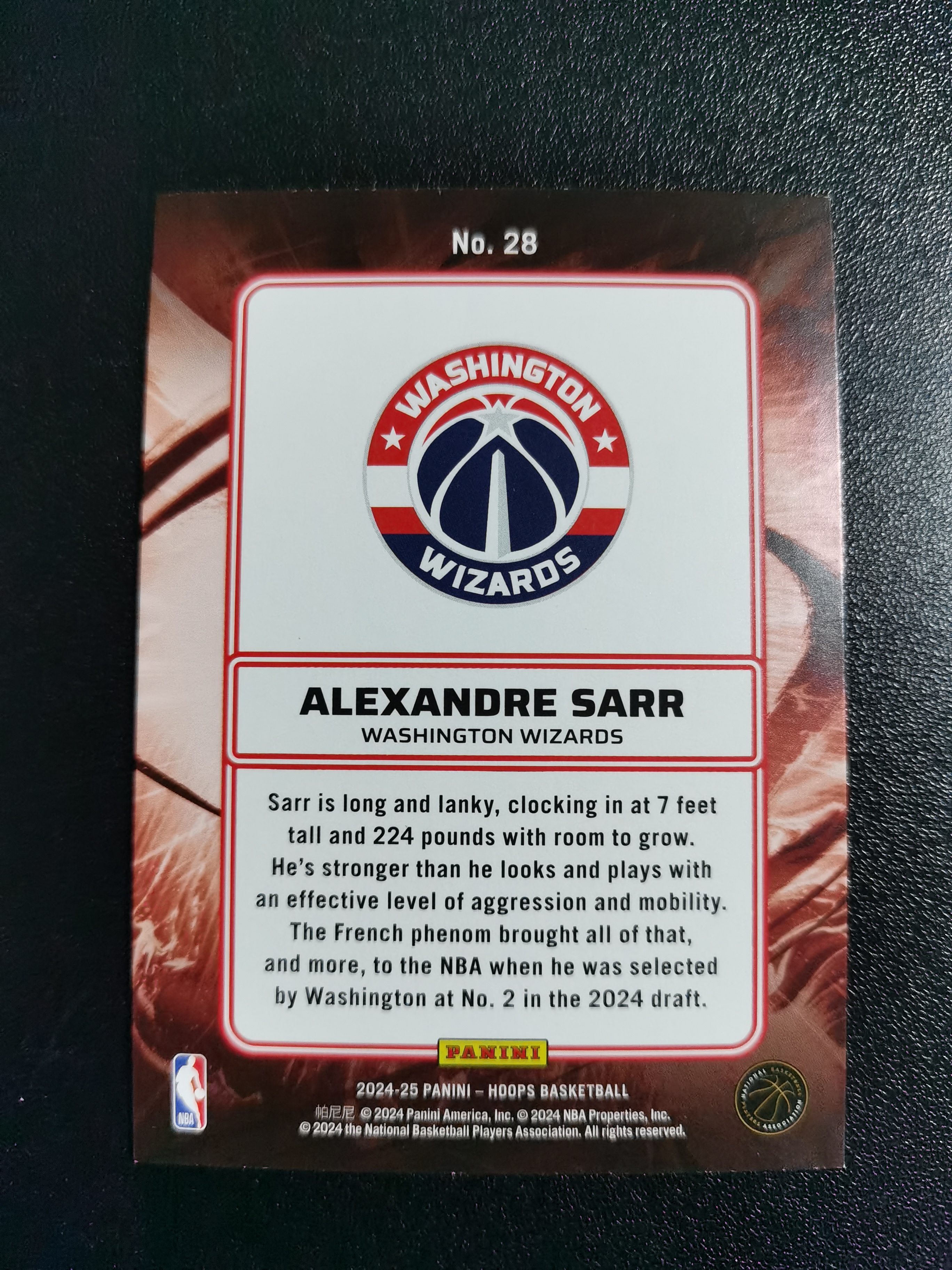 2024-25 Panini Hoops Alexandre Sarr RC 亚历山大萨尔 奇才 新秀年 折射 收藏凑套 卡品如图 免费代拍(XS005)