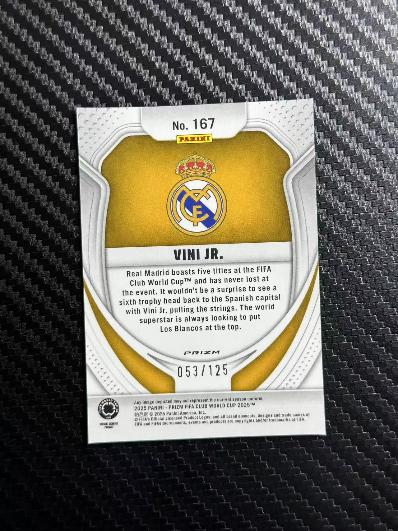 2025 Panini Prizm Vinicius Junior 世俱杯PZ 皇马 皇家马德里 维尼修斯 小熊 紫折 053/125编 卡品如图 拍前看描述