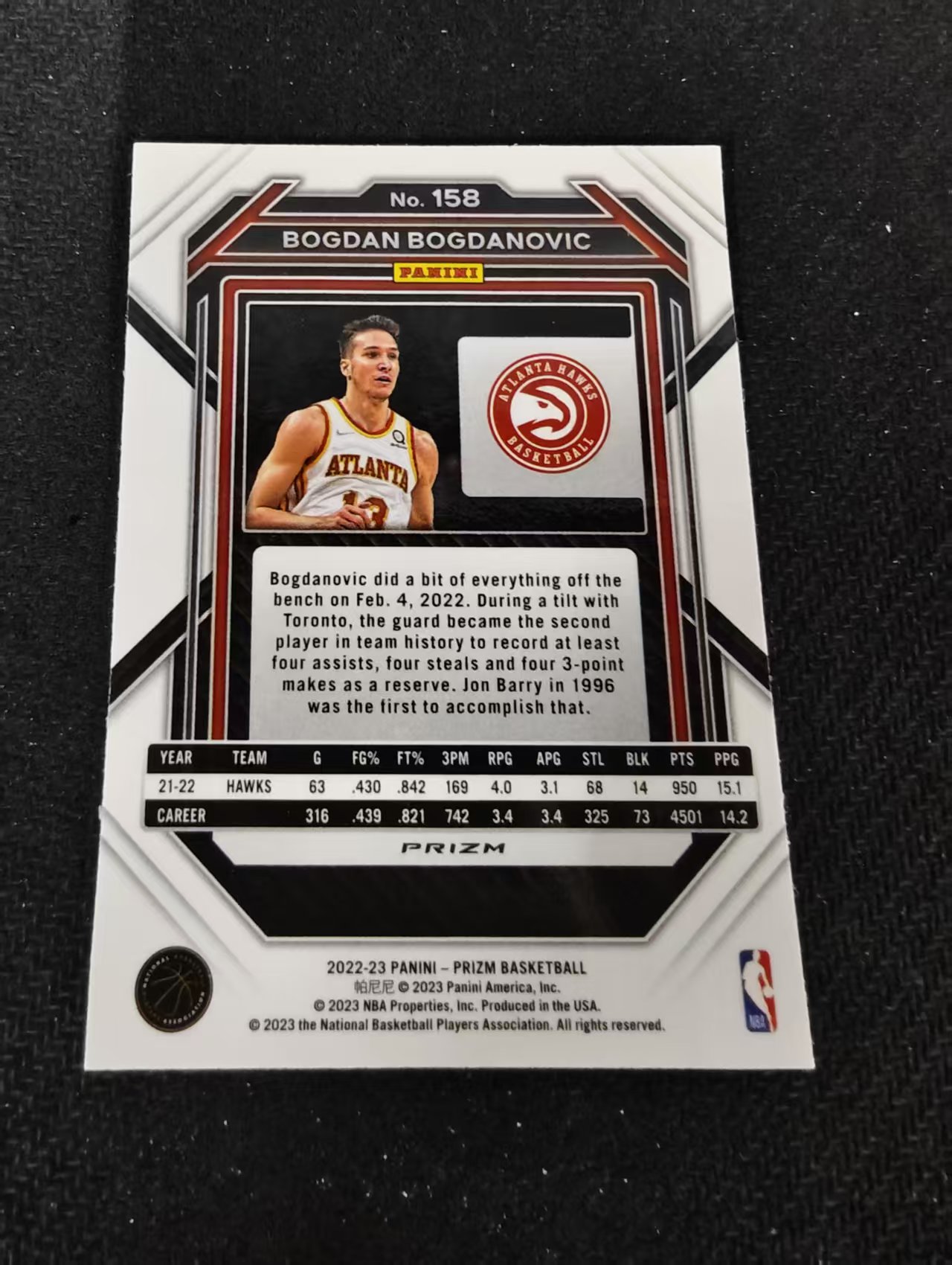 2022-23 Panini Prizm Bogdan Bogdanovic 博格丹 博格达诺维奇 老鹰 红波纹 PZ 划痕 边角瑕疵 #158