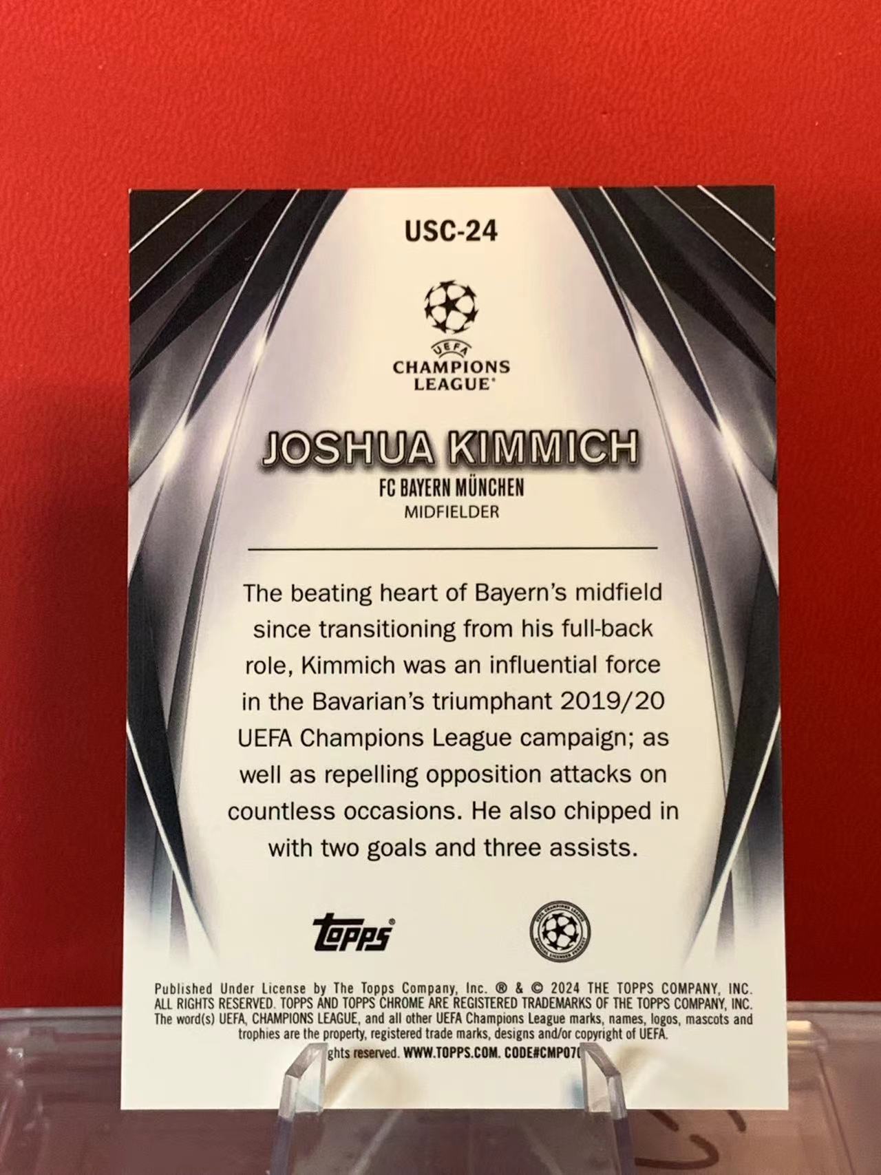 (詹叔代拍)2024 Topps Chrome Joshua Kimmich 欧冠TC 约书亚 基米希 拜仁慕尼黑 67/150编 终极舞台特卡 蓝泡泡折 卡品如图 顺丰寄付 泰山