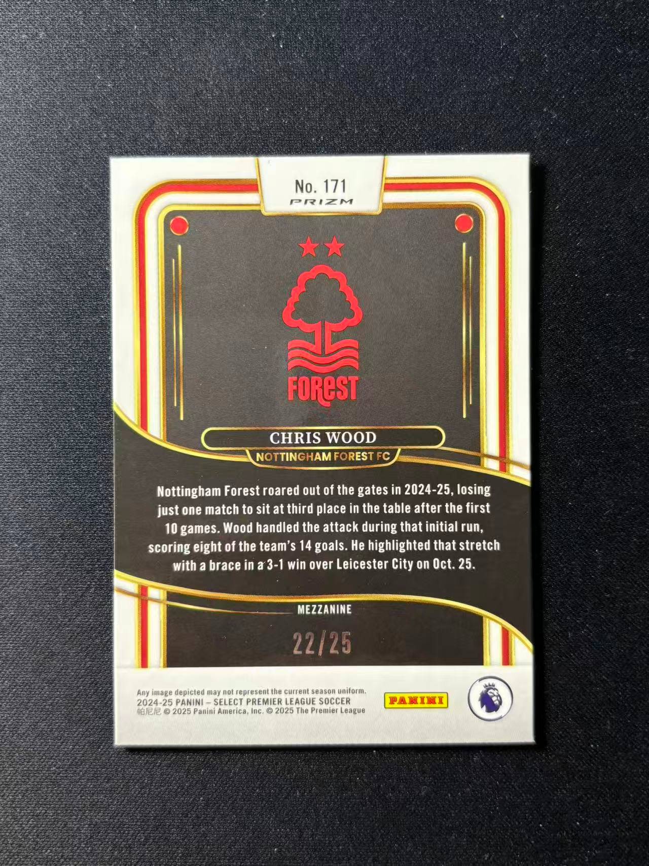 【梦卡拍卖】2024-25 Panini Premier League Chris Wood 克里斯 伍德 /25编 扎染折 二级 英超 细节如图 #DD# 乐哥