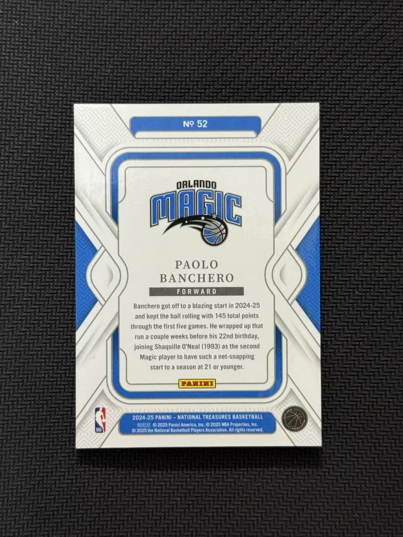 2024-25 Panini National Treasures Paolo Banchero 魔术 国宝 保罗 班切罗 班凯罗 16/75编 Base 选图帅气 卡品如图 老公DR