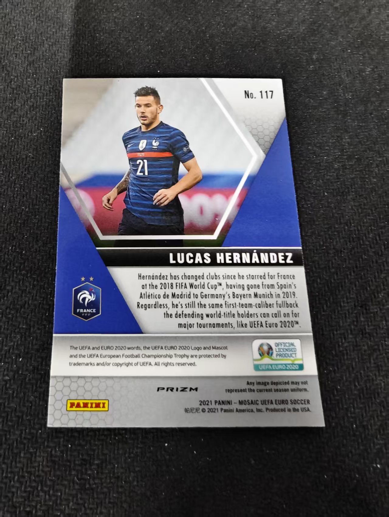 【可合并,不累计】2021 Panini Mosaic Euro Lucas Hernandez 卢卡斯埃尔南德斯 法国 欧洲杯 马赛克 黑金爆炸折 划痕 边角瑕疵
