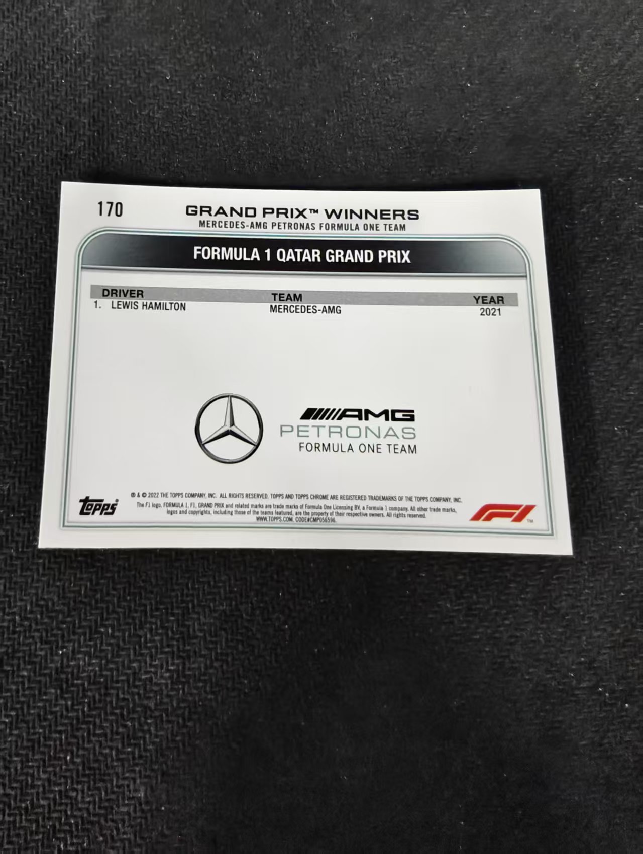 2022 Topps Chrome F1 Lewis Hamilton 刘易斯 汉密尔顿 AMG梅赛德斯奔驰 划痕 边角瑕疵 #170