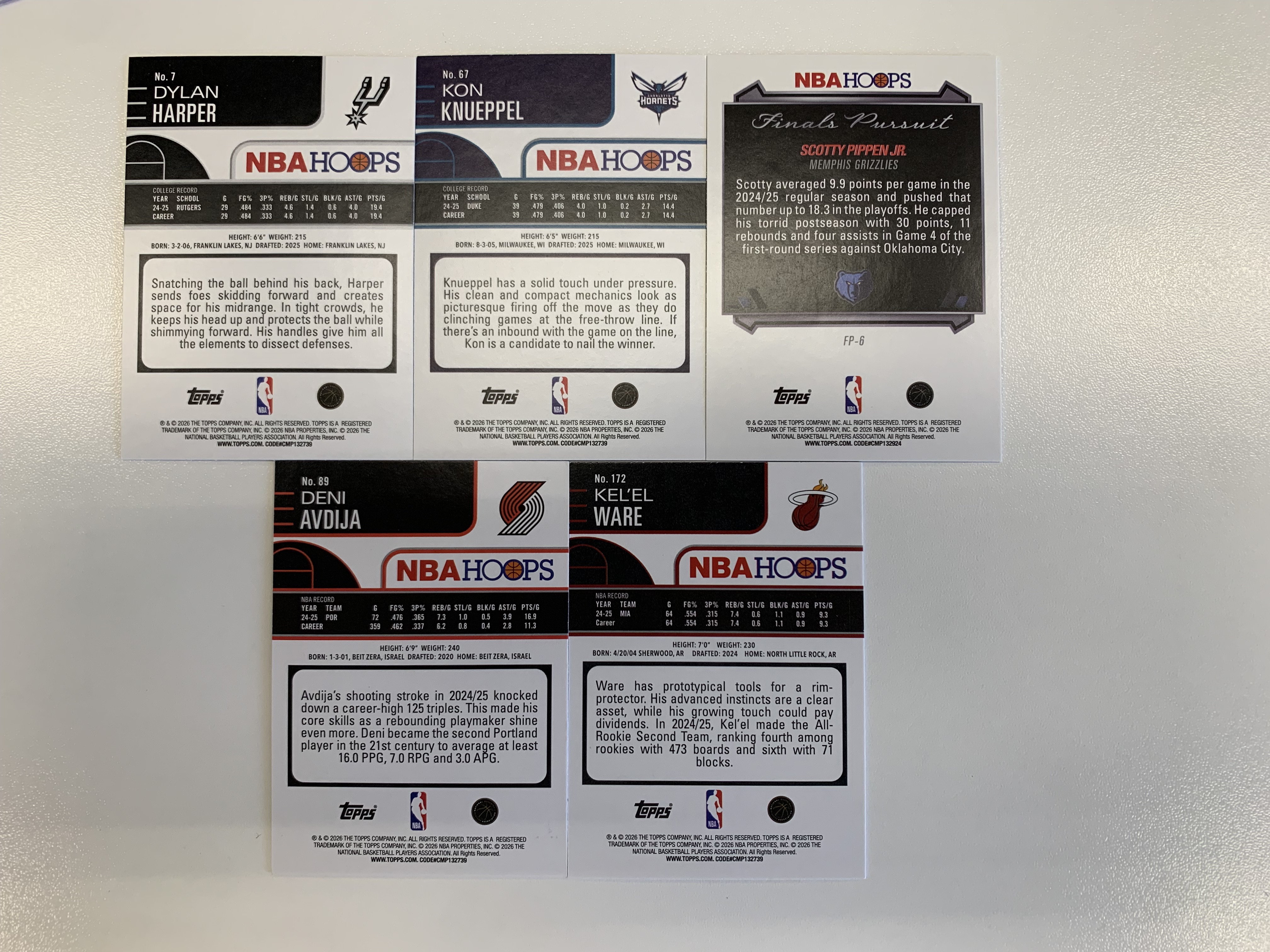 2025‑26 Topps Hoops Dylan Happer Kon Knueppel 迪伦哈珀 康克努佩尔 新秀RC 折射 小皮蓬 维尔149编 阿芙迪亚199编 打包 SBX