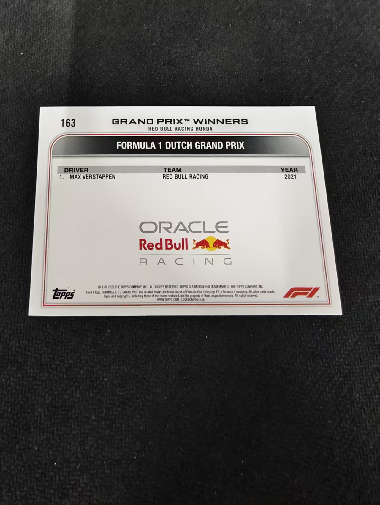 2022 Topps Chrome F1 Max Verstappen 维斯塔潘 红牛 划痕 边角瑕疵 @163