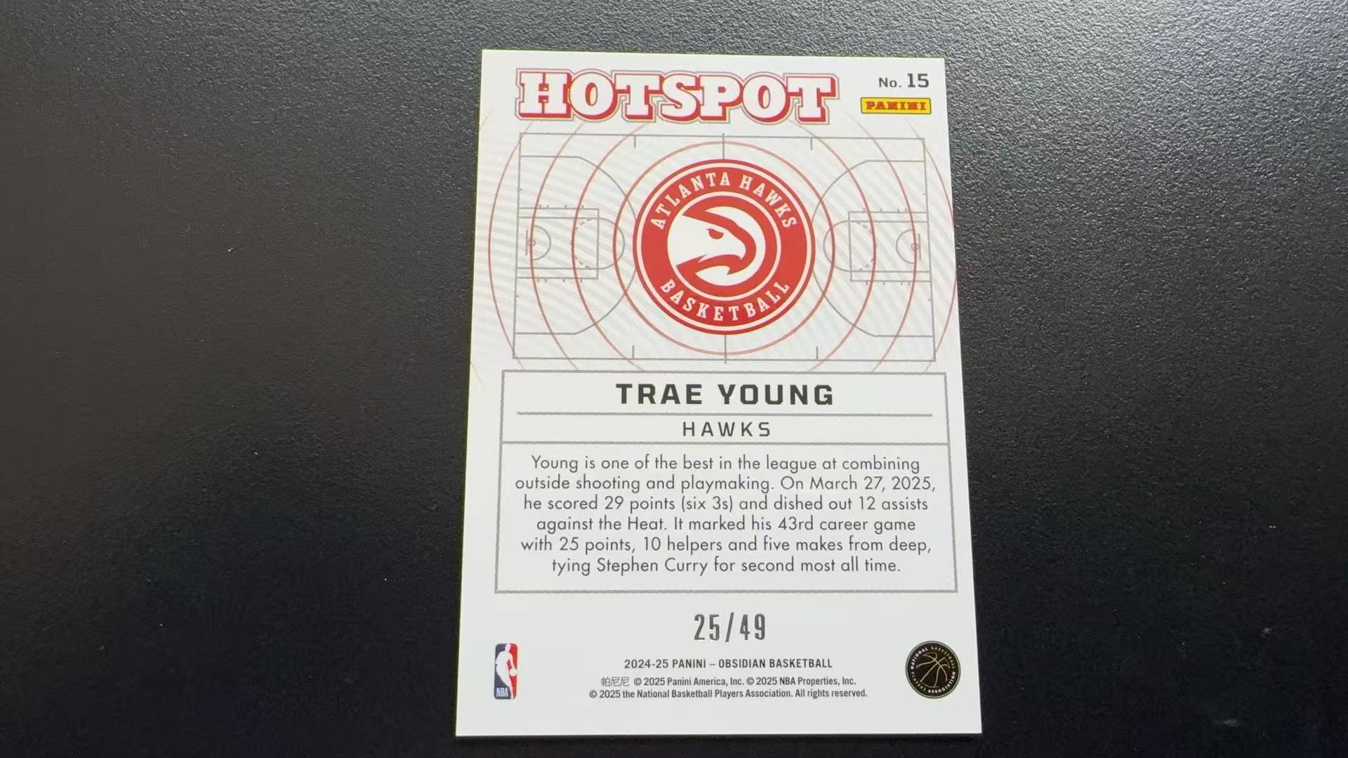 【Pw代卖】2024-25Panini 篮球黑曜石 Trae Young 特雷杨 老鹰 纽约市长 Hotspot特卡 聚焦特卡 粉折 49编 实卡精美 收藏必备 萝卜哥