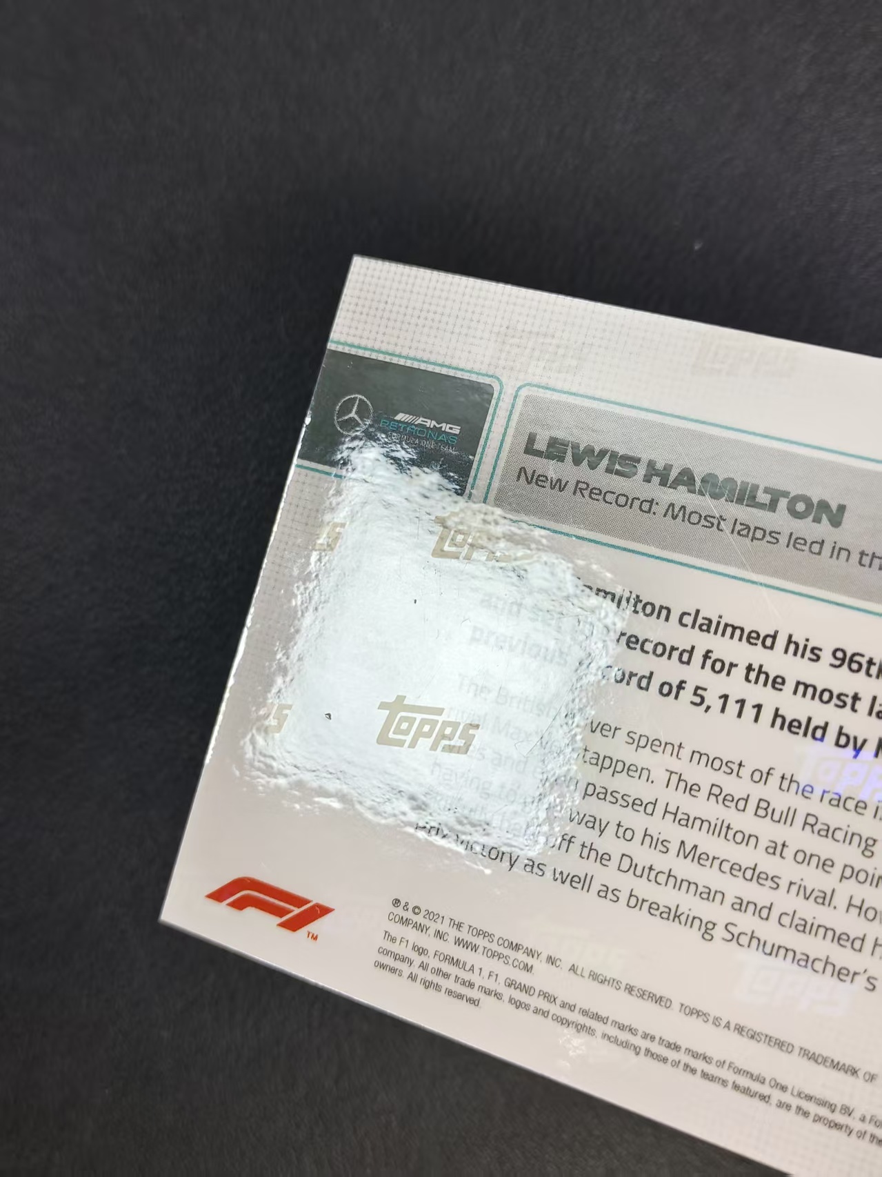 2021 Topps Now Lewis Hamilton F1 汉密尔顿 梅奔 新纪录:F1历史上最多圈数领先 收藏必备 卡品如图 CH