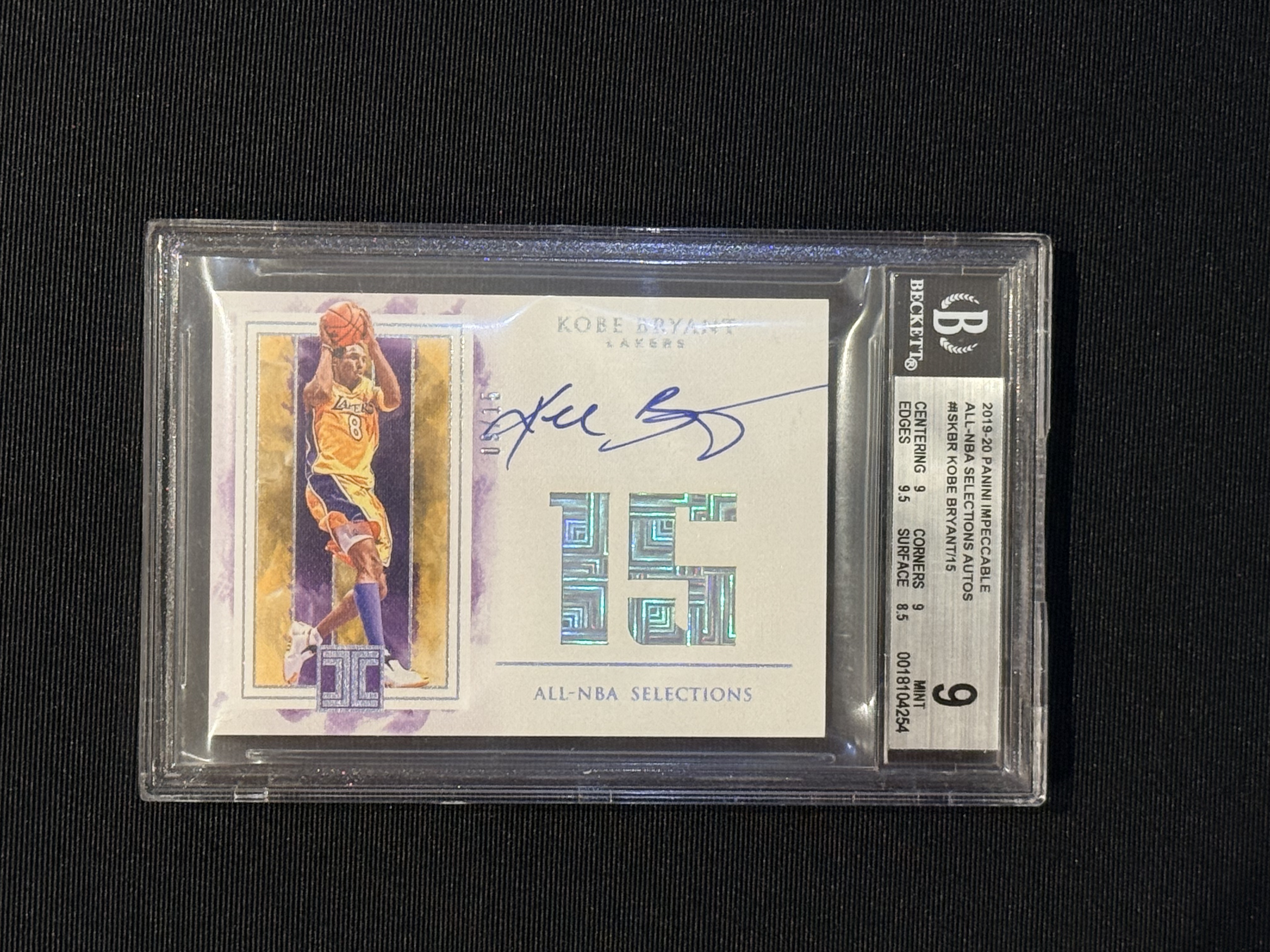 2019-20 panini impeccable Kobe Bryant 小真金白银 洛杉矶湖人 科比 布莱恩特 15次NBA最佳阵容 数据 签字 15编 卡签 超美数据签 大hit卡 BGS9
