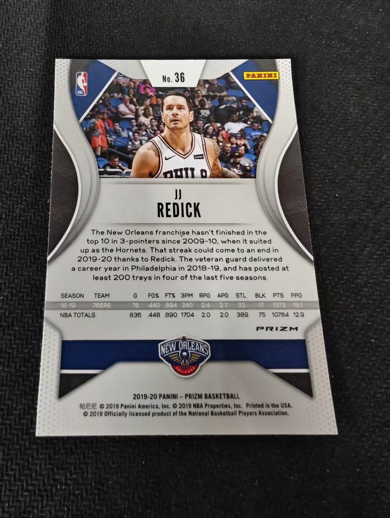 2019-20 Panini Prizm JJ Redick 鹈鹕 JJ 雷迪克 红波纹 PZ 划痕 边角瑕疵 #36