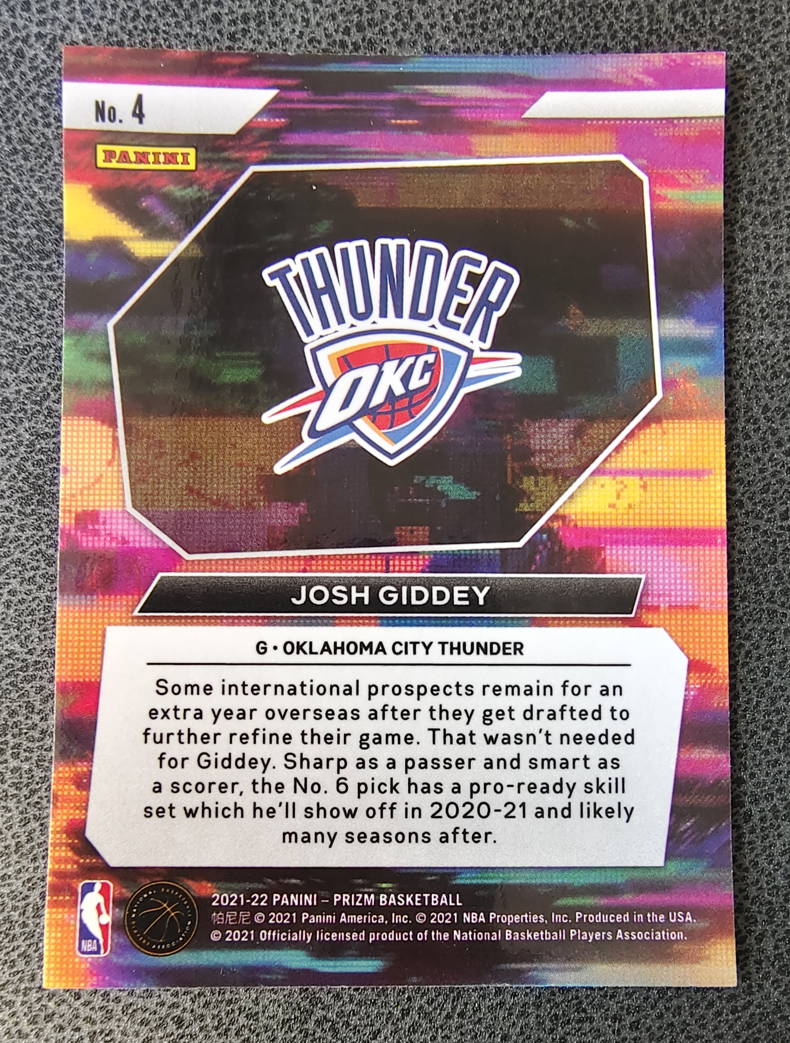 2021-22 Panini Prizm Josh Giddey RC 俄克拉马荷 雷霆队 乔什 吉迪 已和公牛签约 新秀 特卡 卡品如图