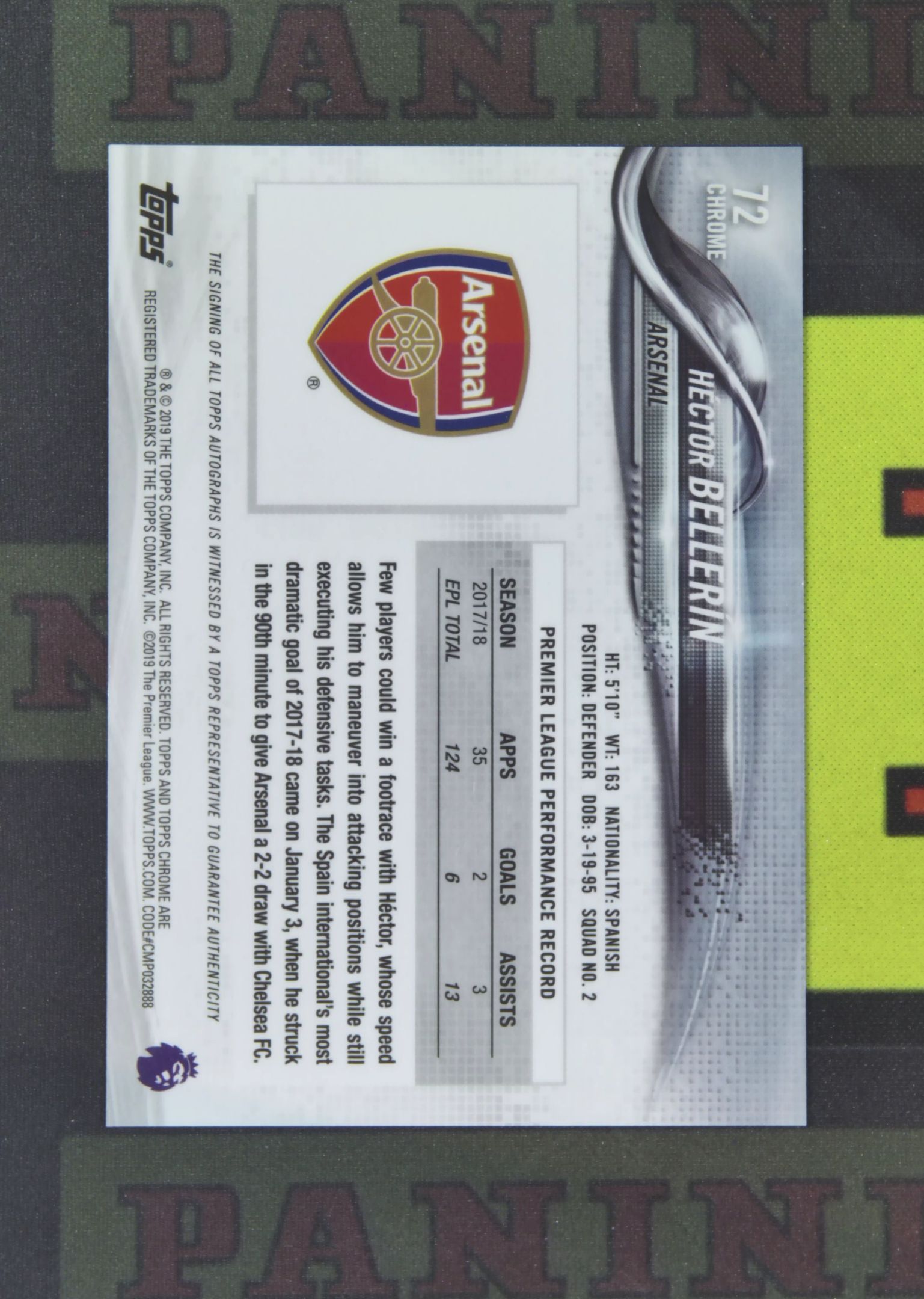 2018-19 Topps Chrome Hector Bellerin Nirvana Project 埃克托 贝莱林 阿森纳 签字 银折 折射 英超 TC 卡品如图 收藏必备 zz001