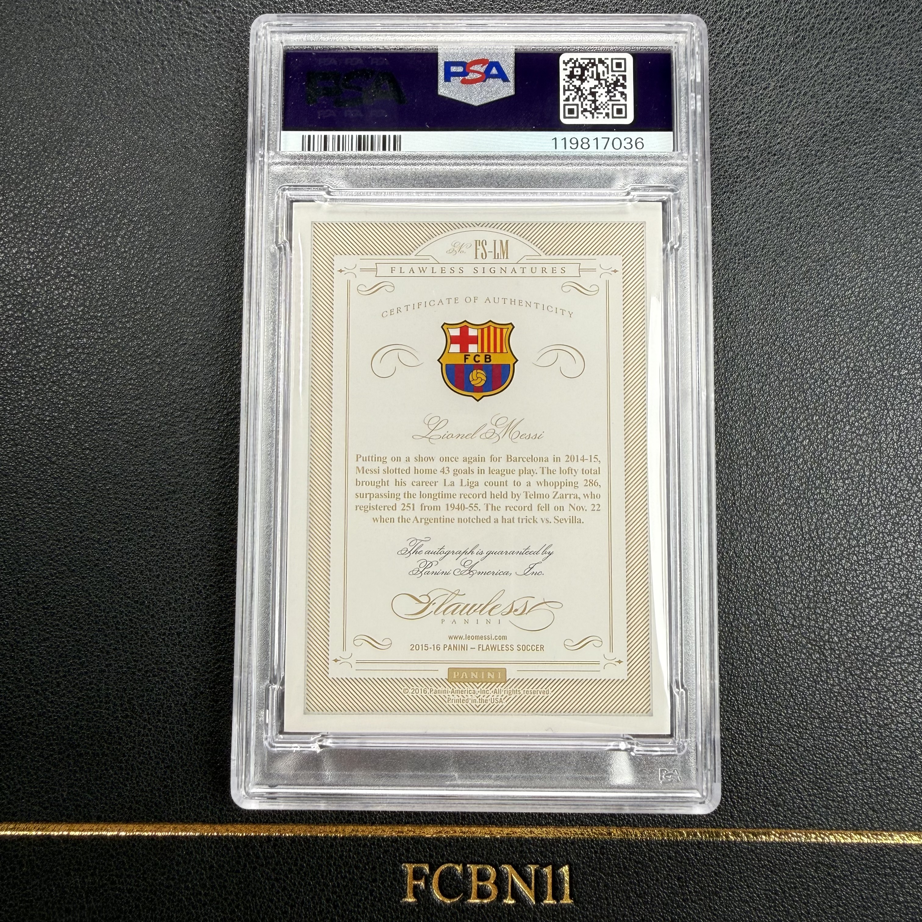 【FCB拍卖】2015-16 PANINI FLAWLESS MESSI 梅西 25编 银折 卡签 PSA8/10 暂无更高分 半球 签字 背面记录梅西打破西甲联赛进球纪录 巴萨 阿根廷 元年手提{ise58}FCBN11代理拍卖