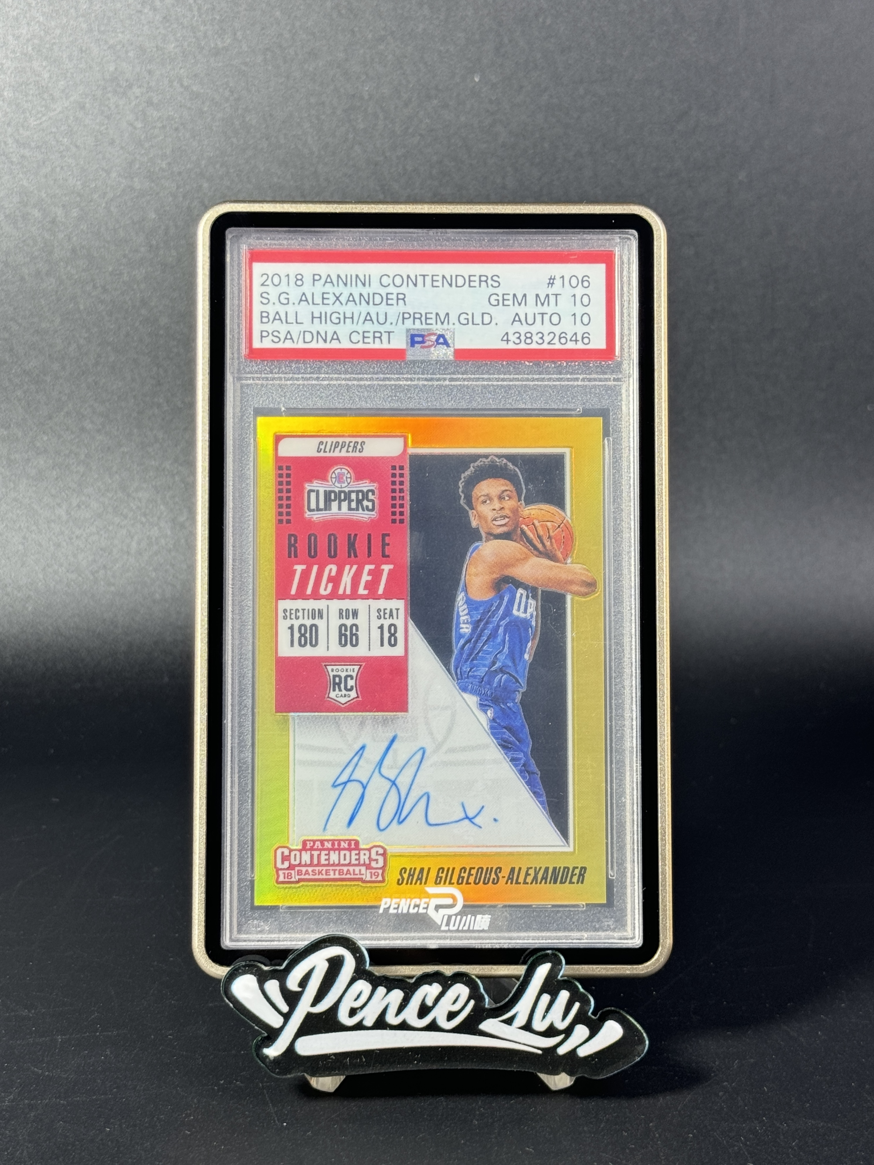 【喷子拍卖】2018-19 Contenders Shai Gilgeous-Alexander 球票 快船 亚历山大 新秀 RC 金折 签字 10编 卡签 最正一版35PT PZ材质 超级sp PSA双10分 POP2 送订制壳 YZ