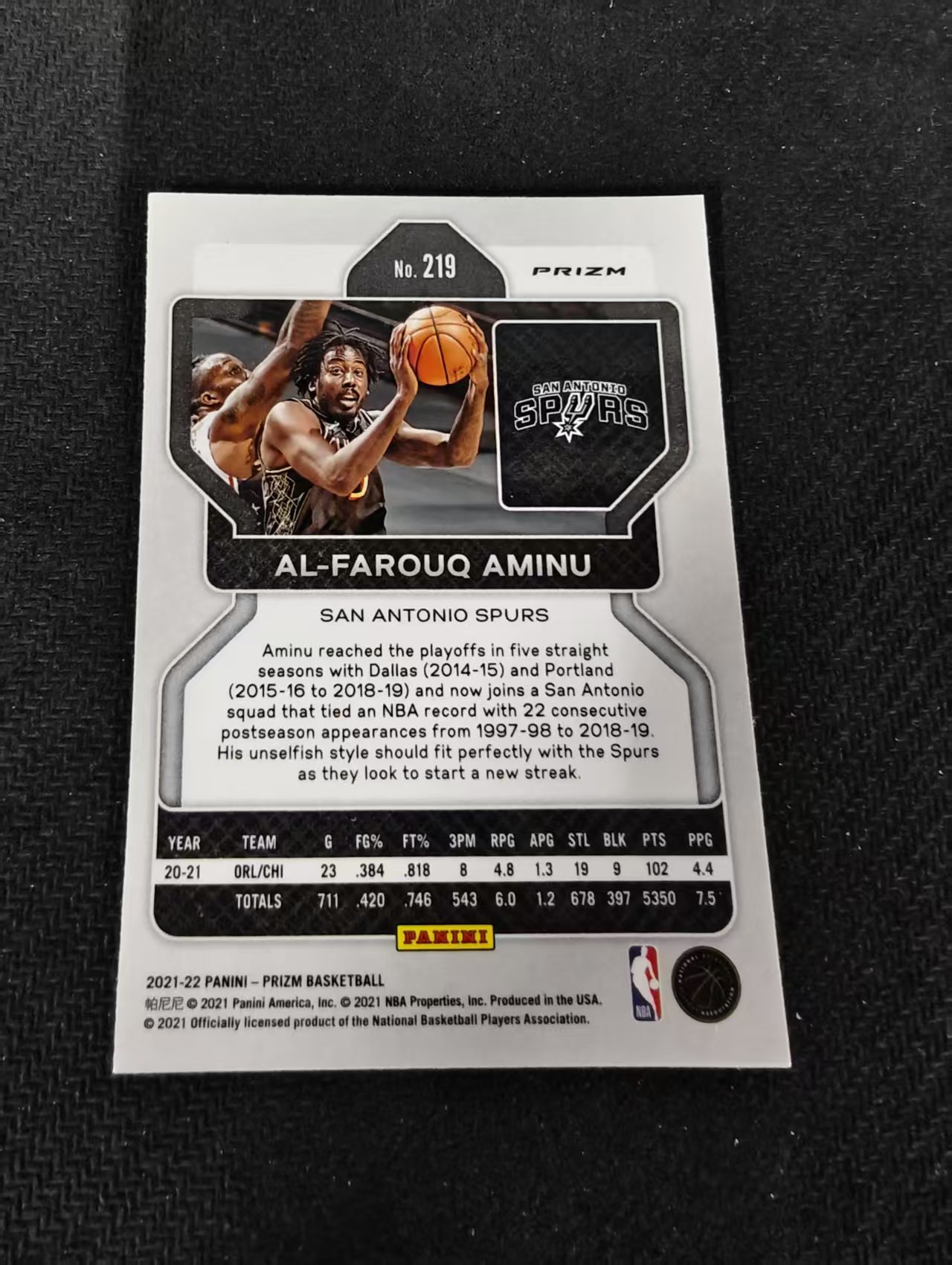 2021-22 Panini Prizm Al-Farouq Aminu 阿米努 马刺 PZ 紫波纹 PZ 划痕 边角瑕疵 #219