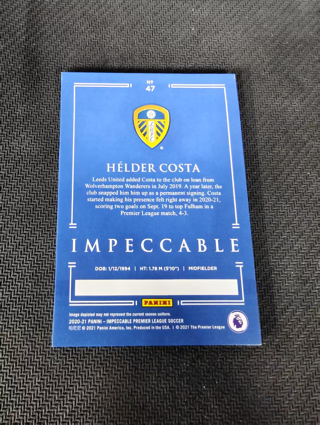 【可合并,不累计】2020-21 panini impeccable helder costa 小真金 利兹联 英超 埃尔德 科斯塔 新秀 RC 35编 边角瑕疵