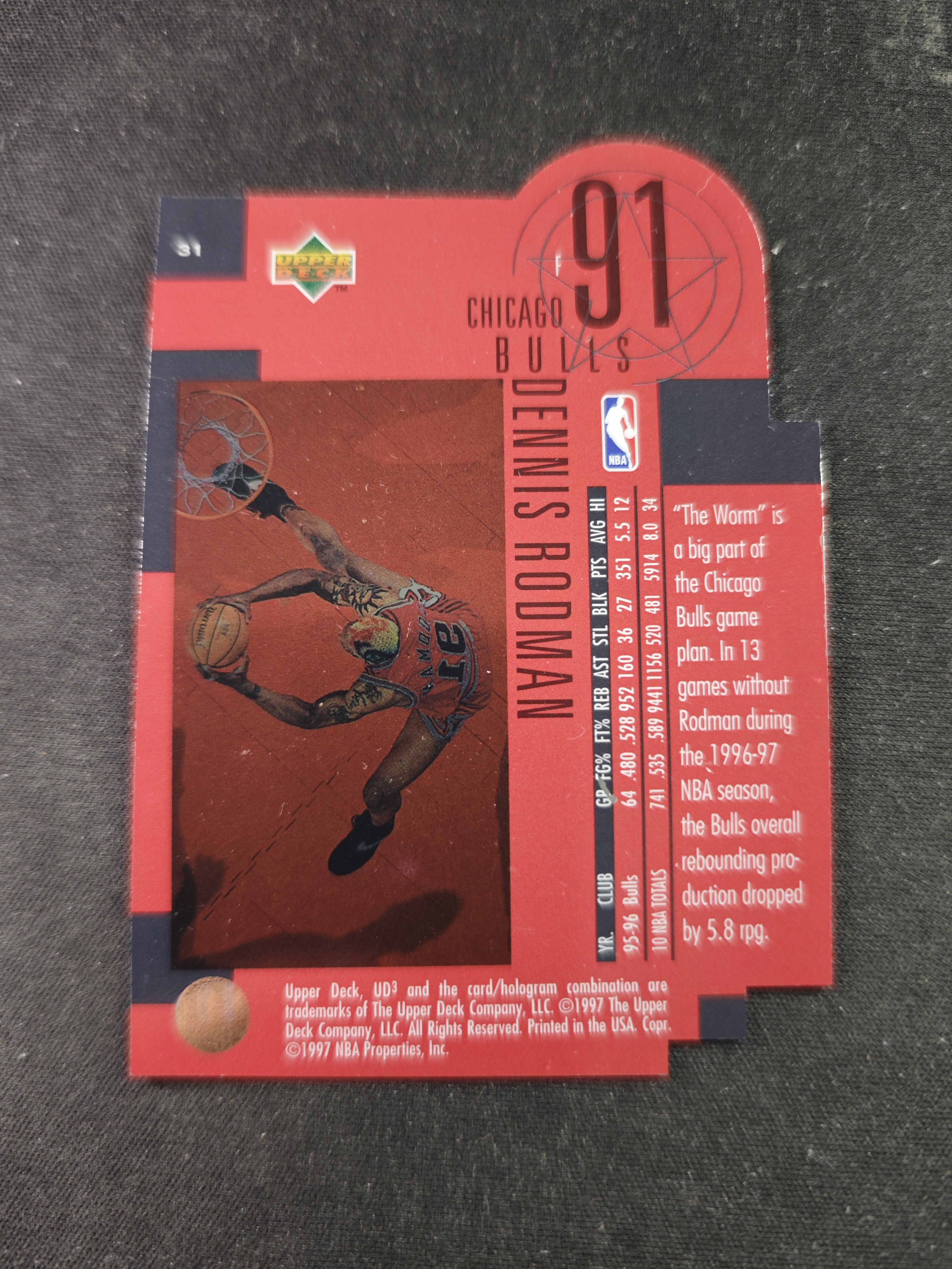 【蛤蟆特卖】丹尼斯 罗德曼 大虫 UPPER DECK UD3 胶片材质 经典反光设计 超级漂亮 绝版好卡 稀有老特 选图超帅 边角轻微起皮 卡面划痕 卡品如图 专收必备!