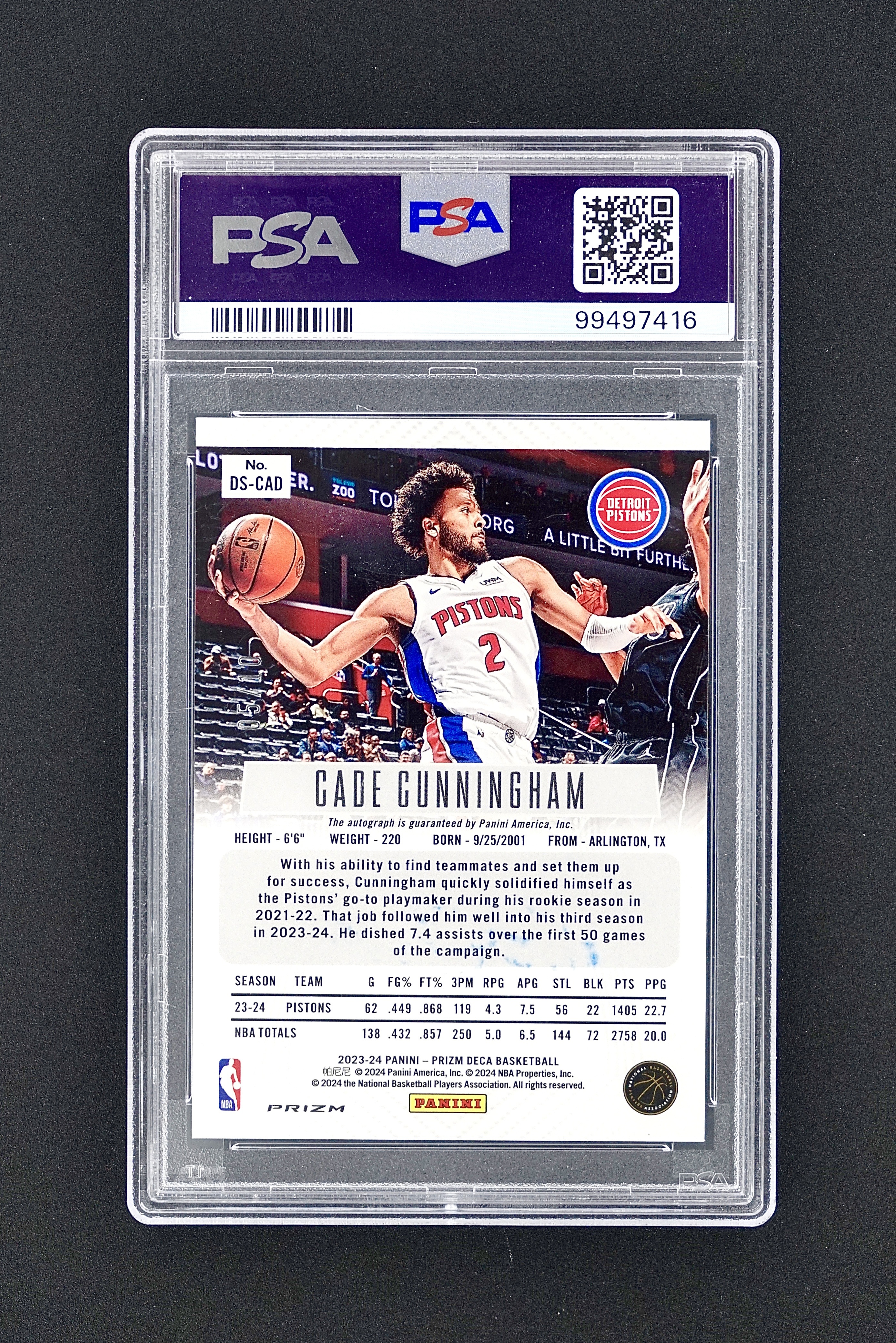 2023-24 Panini Prizm Deca Cade Cunningham CC 坎宁安 康宁汉姆 05/10编 签字 金Shimmer折 折射 低编 元年复刻 PSA9分 活塞 卡品墨迹如图