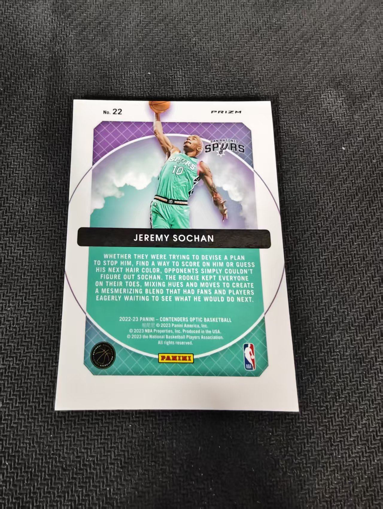 【汽水拍卖】2022-23 Panini Contenders Jeremy Sochan RC 球票OP 马刺 杰里米 索汉 新秀 特卡 银折 微瑕如图