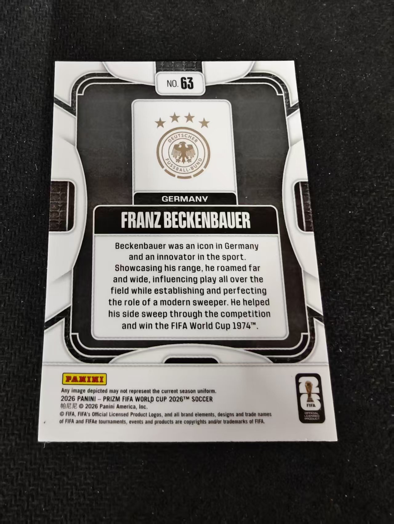 2026 Panini World Cup Prizm Franz Beckenbauer pz 世界杯 贝肯鲍尔 德国 PZ世界杯 划痕 边角瑕疵#63