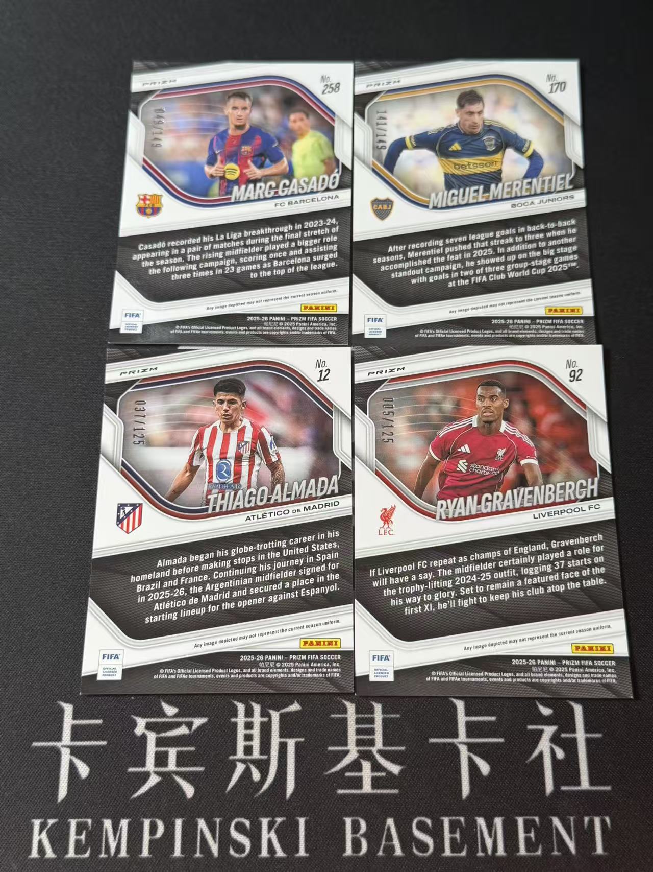 2025-26 Panini Prizm Ryan Gravenberch 【卡宾】卡萨多 梅尔蒂尔 阿尔马达 格拉芬贝赫 巴萨利物浦马竞博卡青年 红折 橙折 125编 149编 4张LOT ECHO