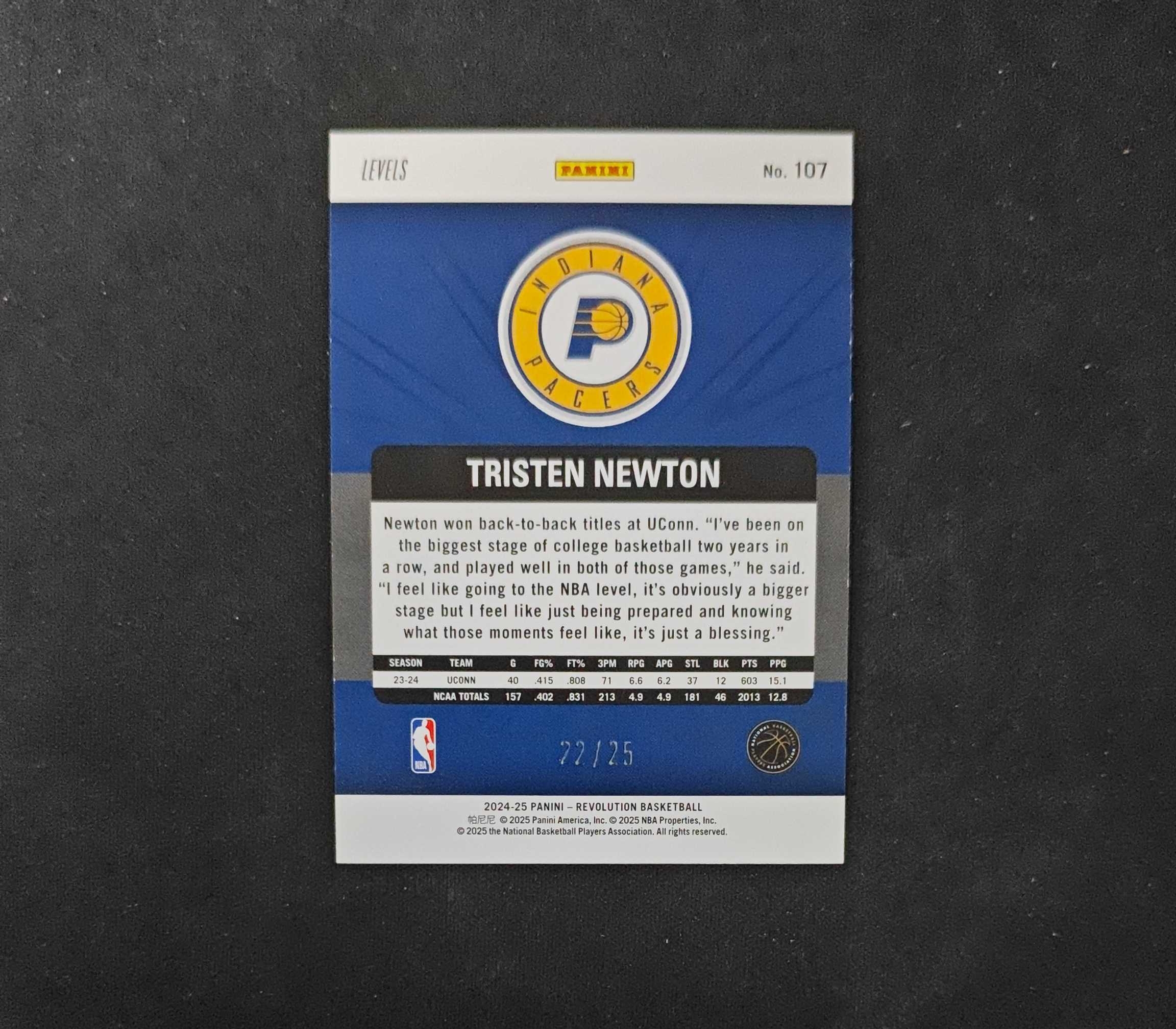 2024-25 Panini Revolution Tristen Newton RC 【SC拍卖】革命 新秀 步行者 牛顿 22/25编 迷宫折 收藏必备(会飞的大腿)