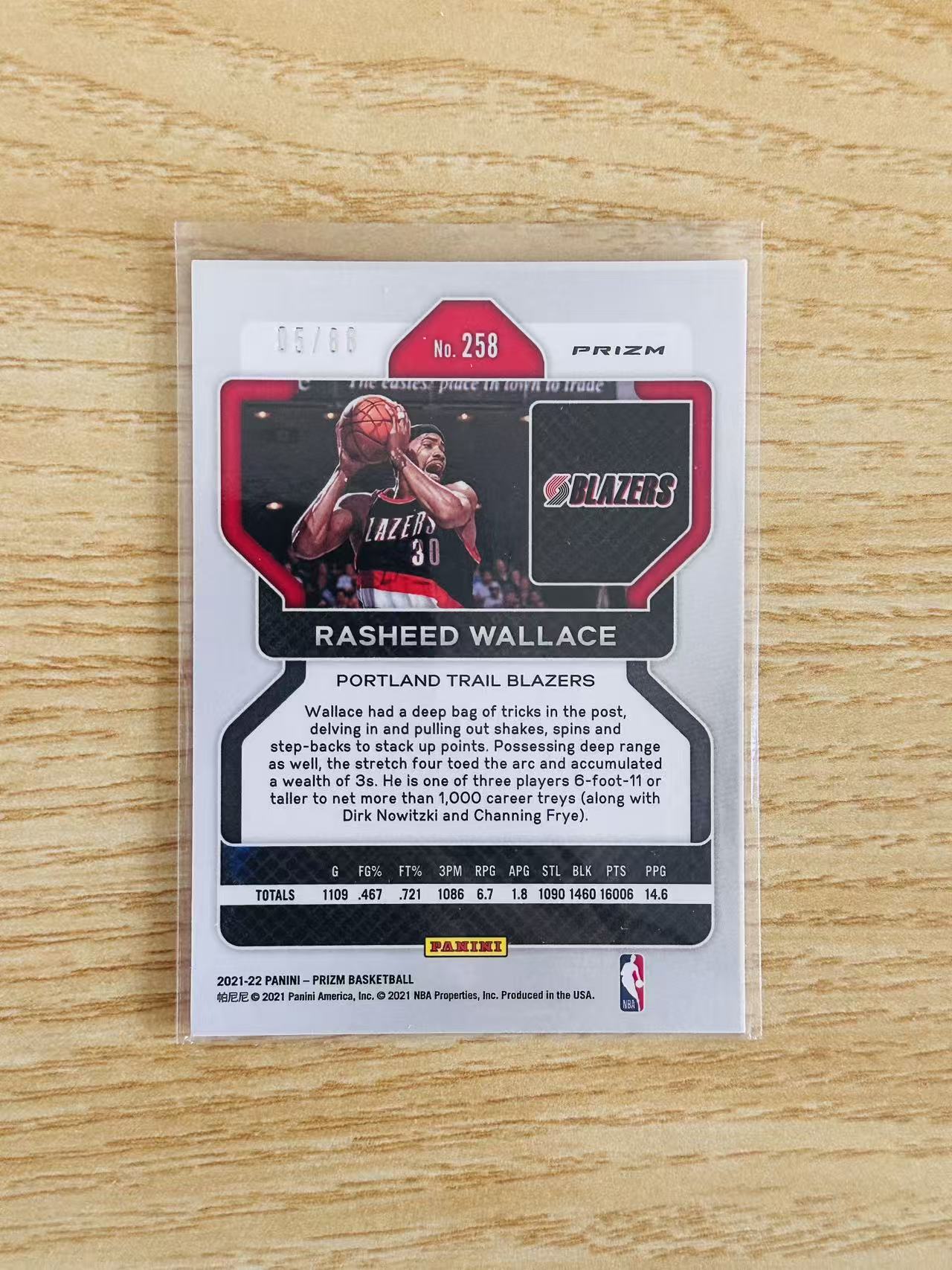 2021-22 Panini Prizm Rasheed Wallace 拉希德 华莱士 红圈圈折 88编 怒吼天尊 开拓者 收藏必备