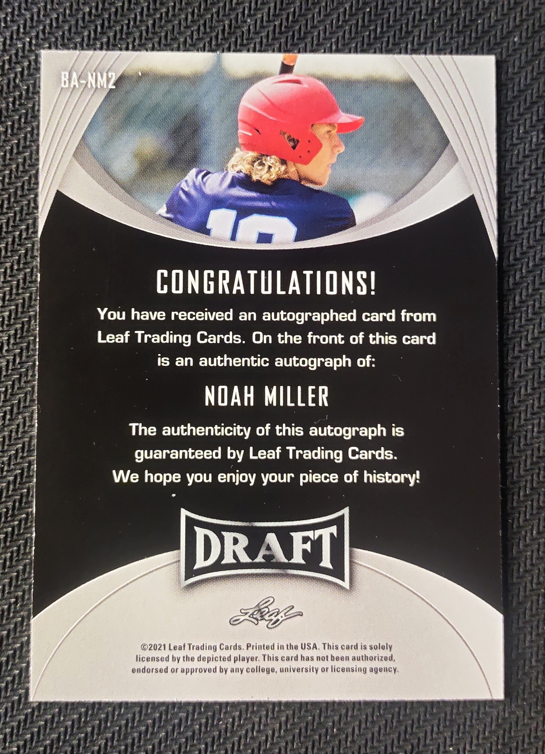2021 Leaf Draft Noah Miller 诺亚 米勒 棒球 签字 瑕疵如图