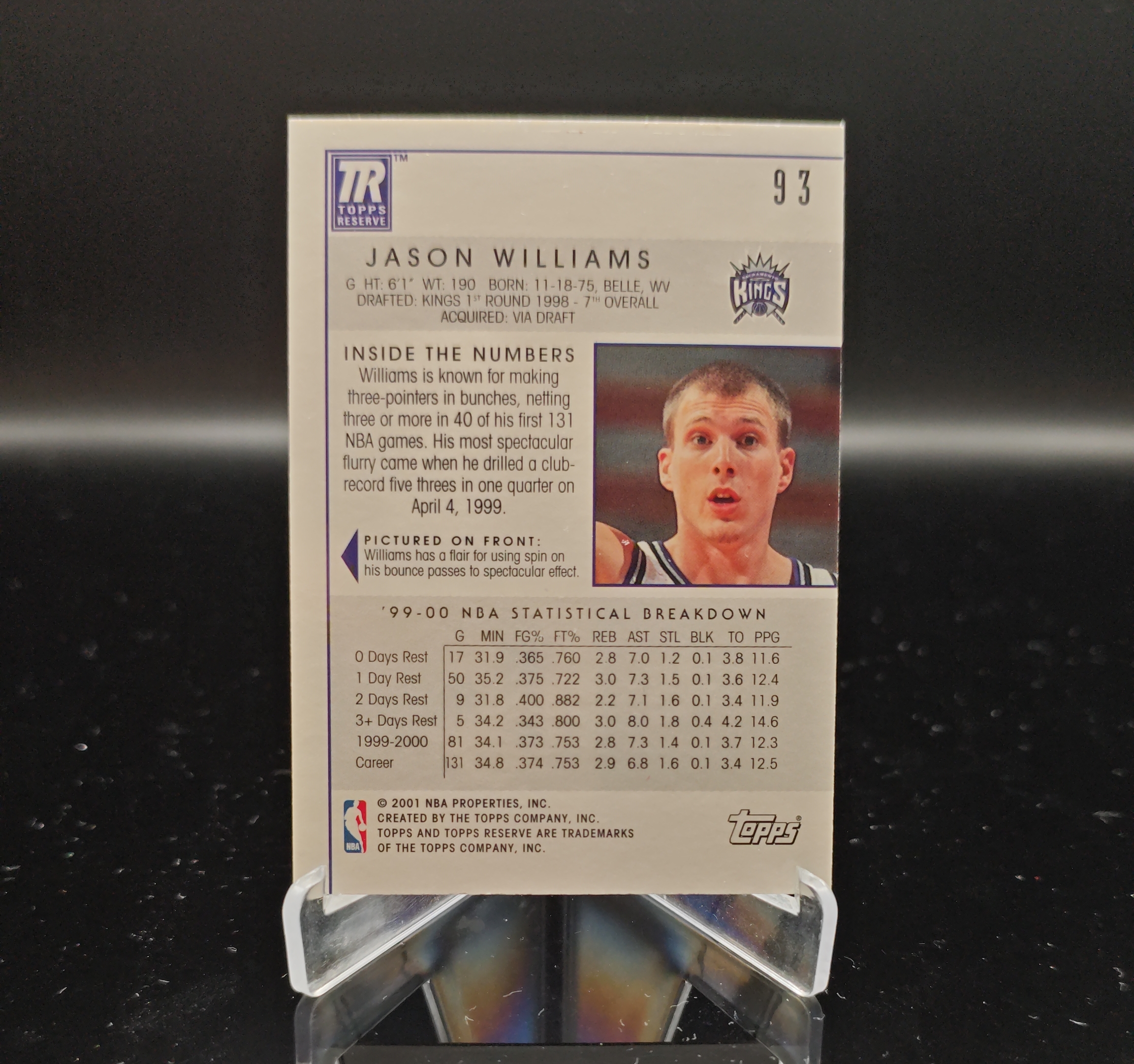 2001 Topps Reserve Jason Williams #93 画框 杰森威廉姆斯 白巧克力 萨克拉门托国王 卡品如图