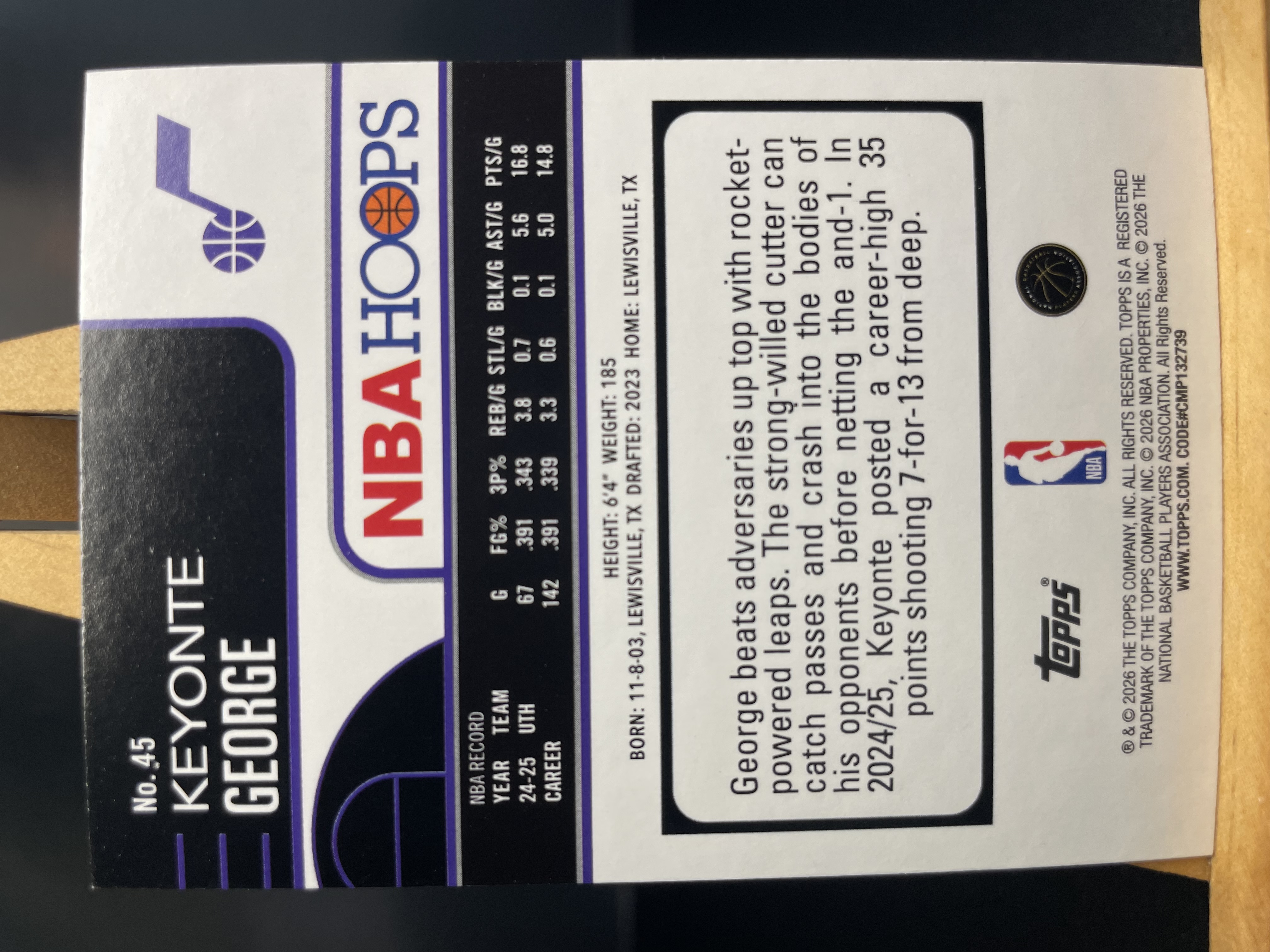 (T2) 2026 TOPPS NBAHOOPS 折射 基昂特 乔治 爵士 近期大热球星 收藏凑套必备 卡品如图 !!!