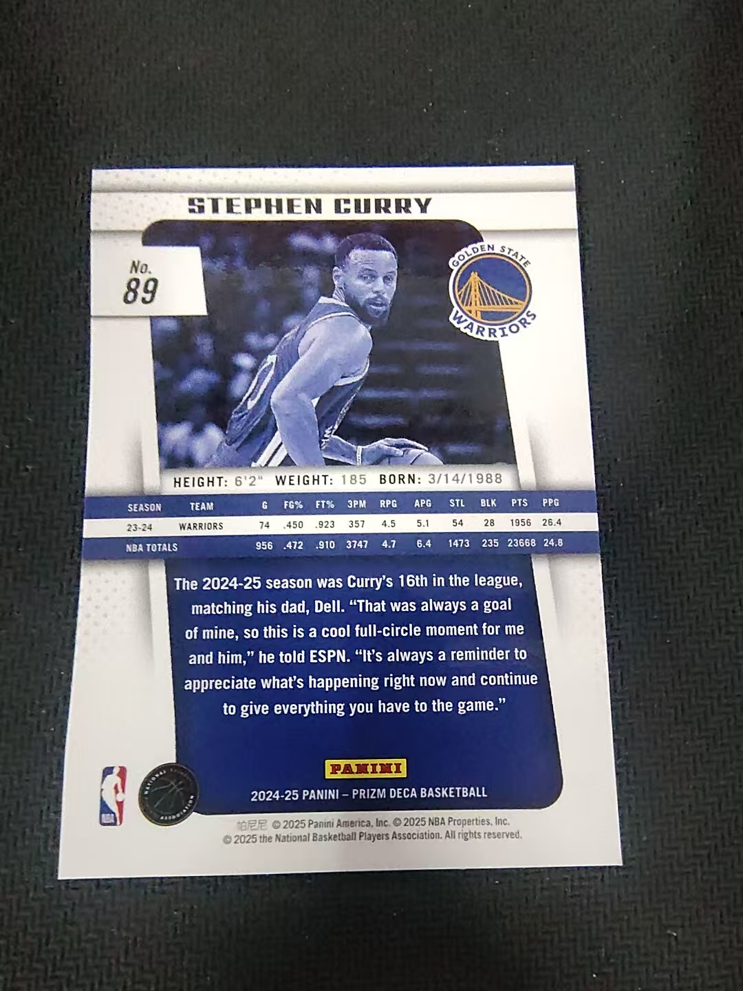 【可合并,不累计】2024-25 Panini Prizm Deca Stephen Curry 复刻PZ 斯蒂芬 库里 小学生 萌神 划痕 边角瑕疵 #89