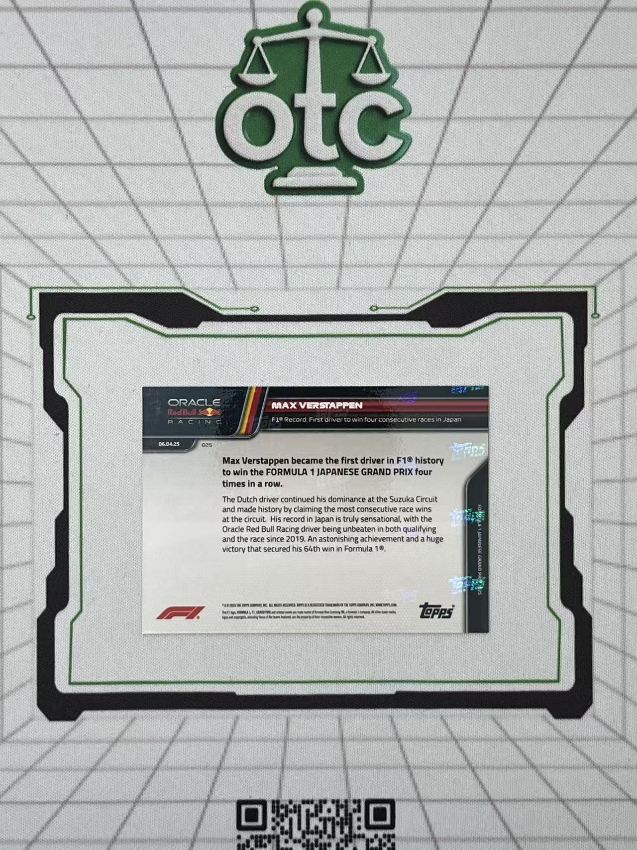2025 Topps F1 Now Max Verstappen 【盎司收藏】维斯塔潘 红牛 时刻 首位连续4次在日本大奖赛夺冠 75周年 vvww